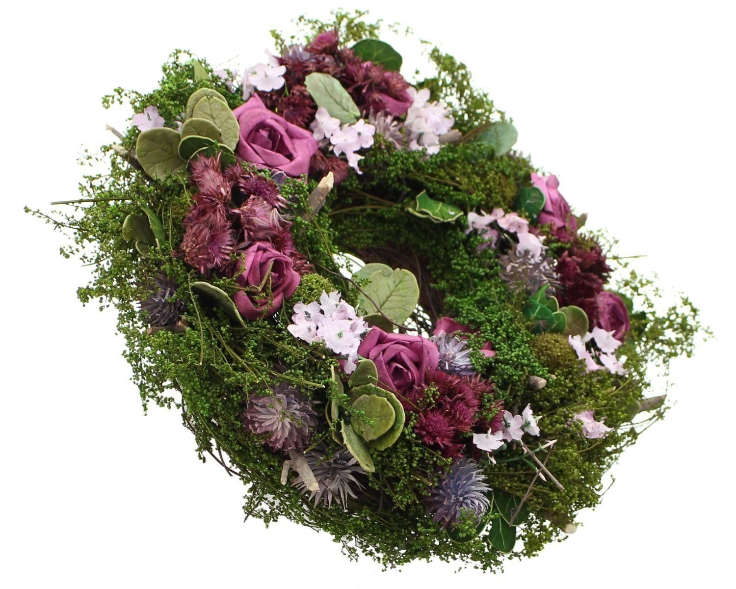 Home-trends24.de Dekokranz Rose Blüten Kranz Türkranz Tischkranz Blumen Deko Lila