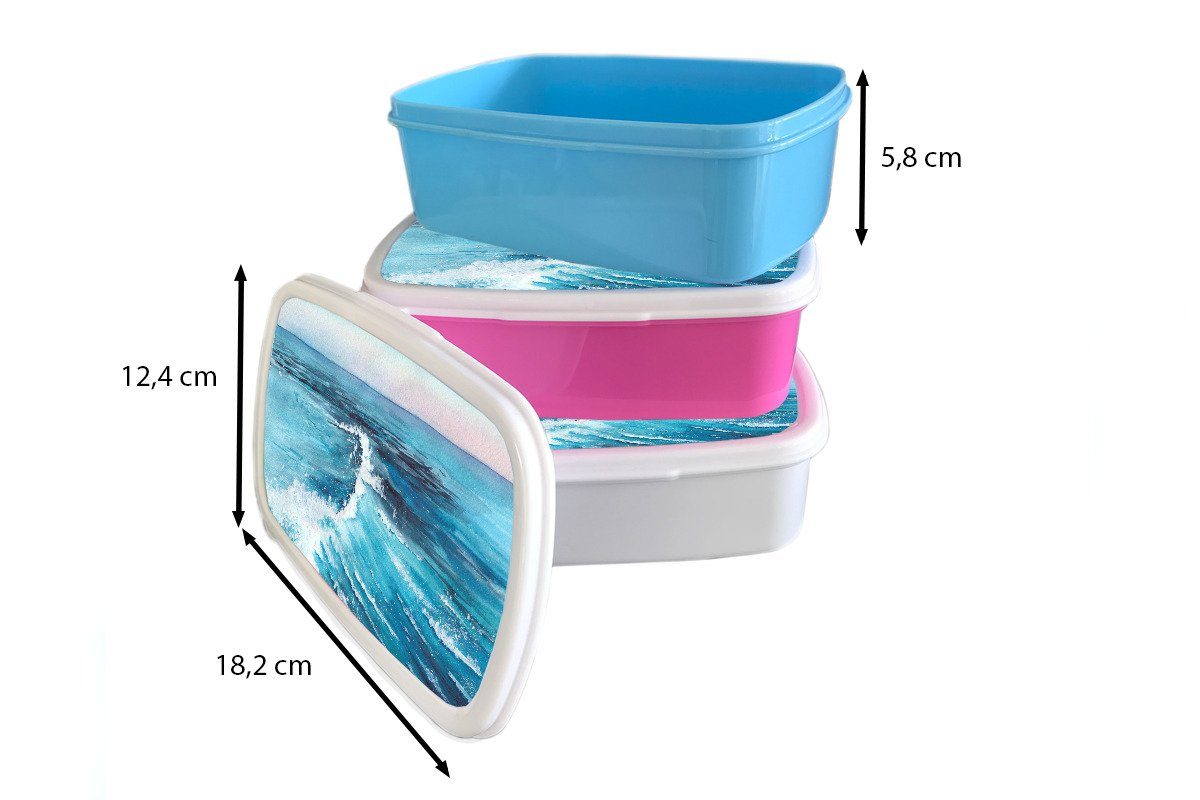 Lunchbox Brotbox Meer Golf Kunststoff Aquarell, Snackbox, MuchoWow Kunststoff, für Mädchen, Erwachsene, Kinder, Brotdose (2-tlg), - rosa -