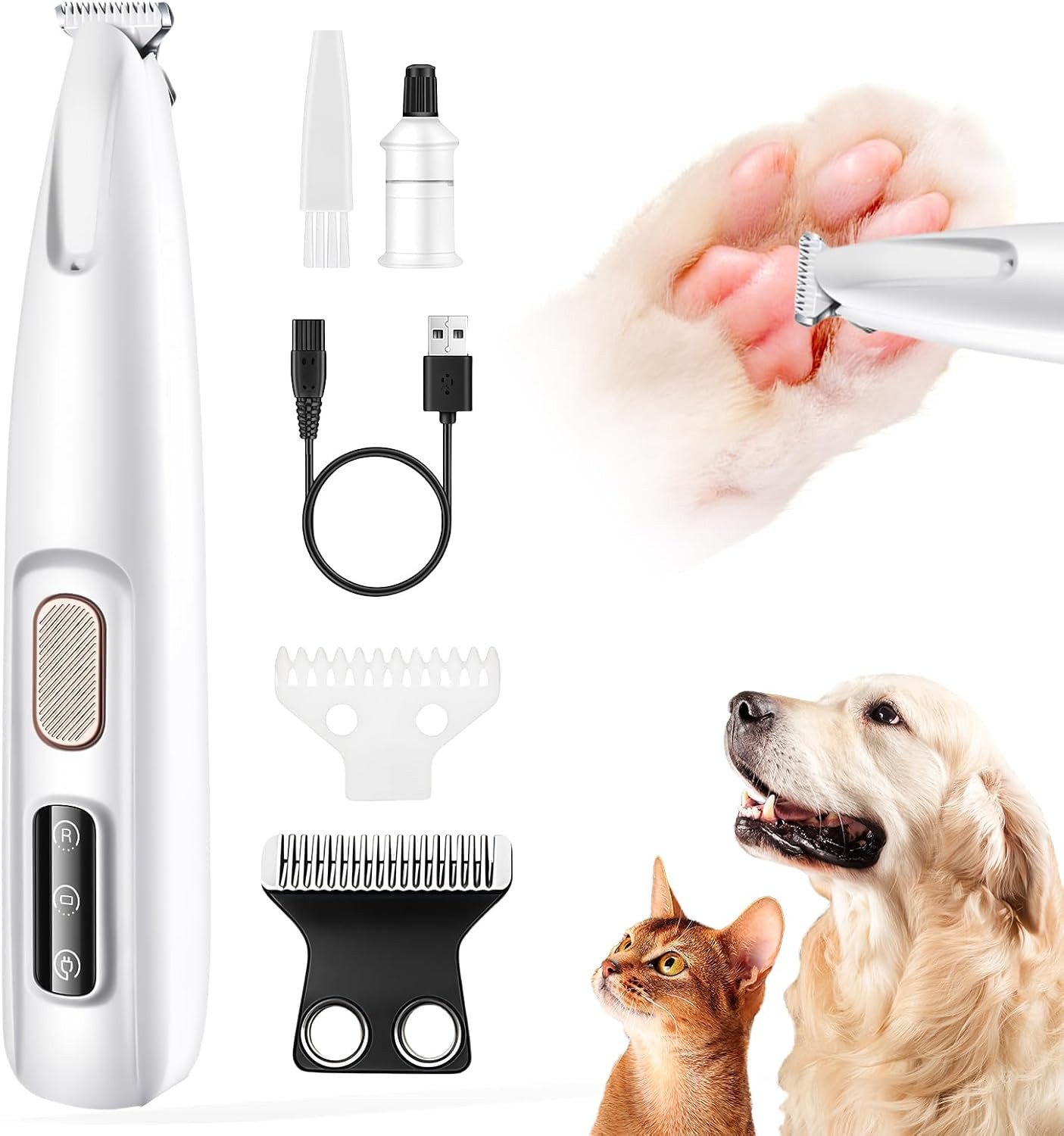 Hundeschermaschine Pfotentrimmer Hunde, extra leise, wasserdicht, LED, Display, USB