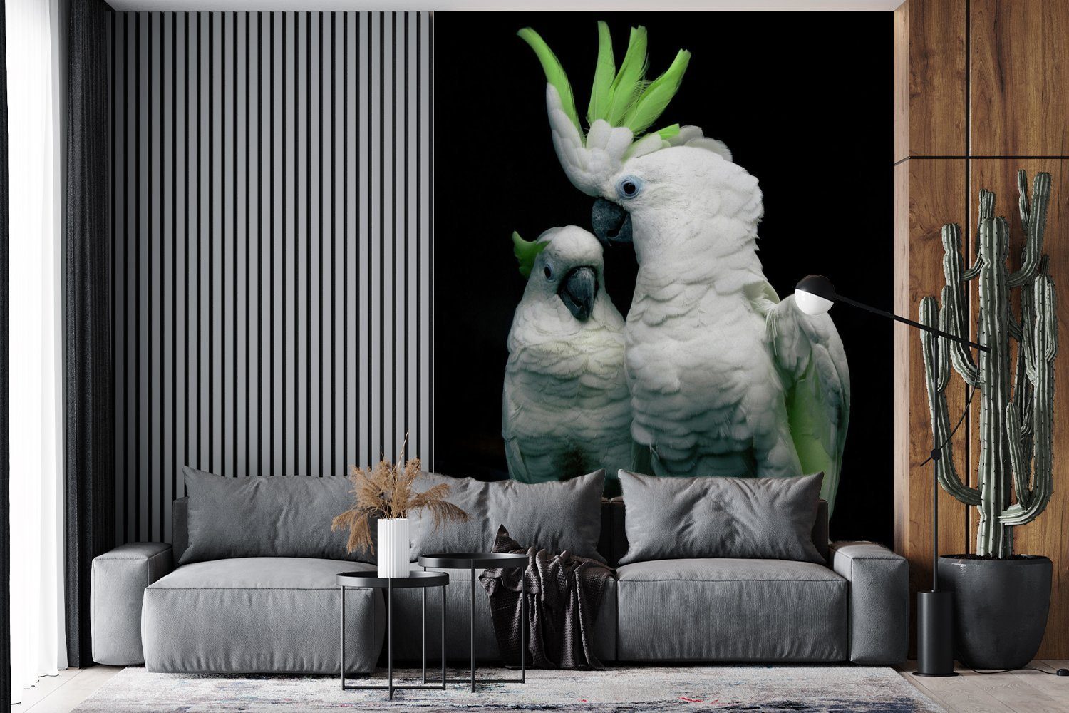 Grüne Wandtapete Kakadus Fototapete (4 St), Matt, Hintergrund, MuchoWow bedruckt, schwarzem auf für Tapete Wohnzimmer, Vinyl Montagefertig