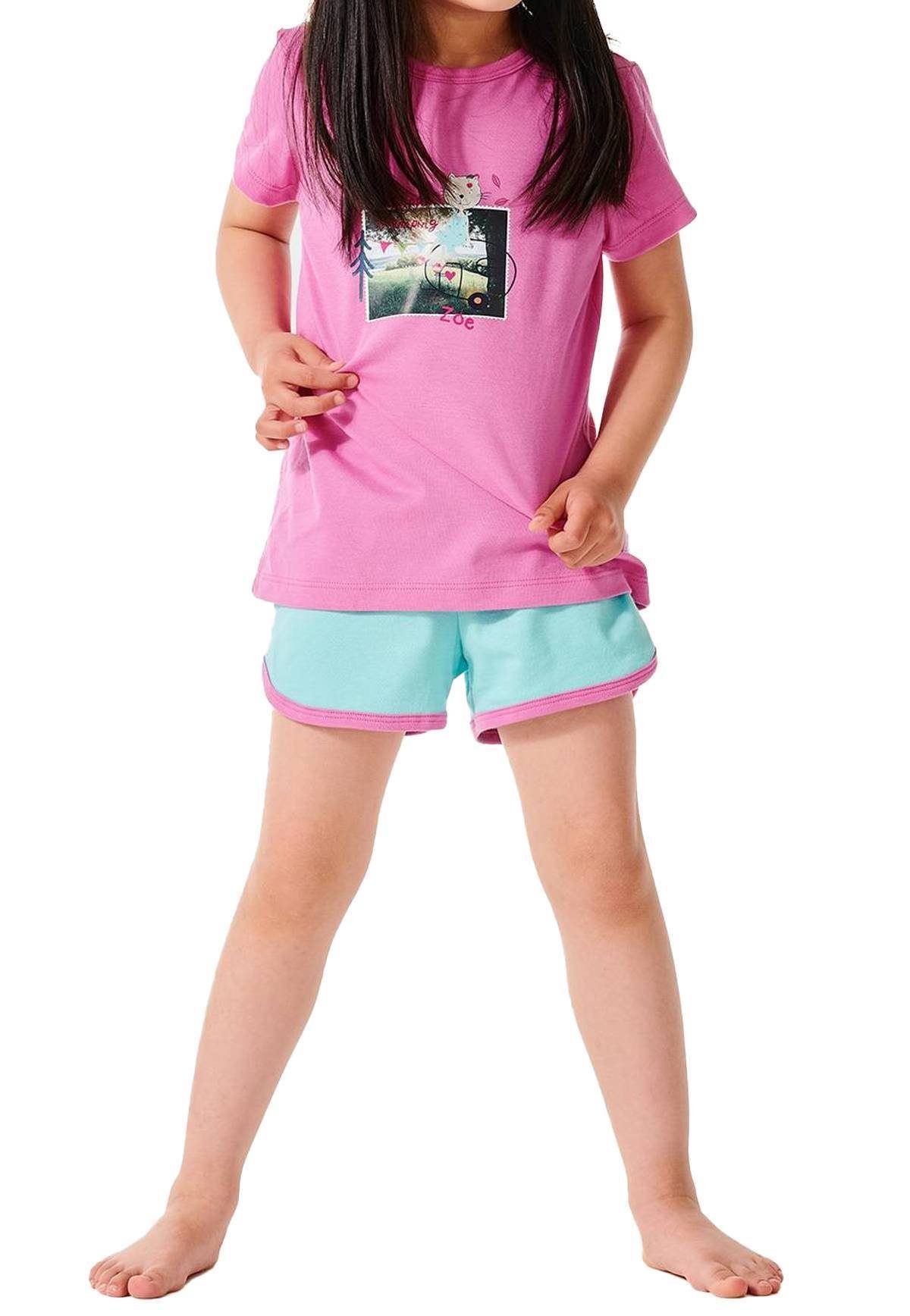 Foto-Motiv - Pyjama Schlafanzug kurzarm, Mädchen Schiesser Kinder, Pink/Türkis
