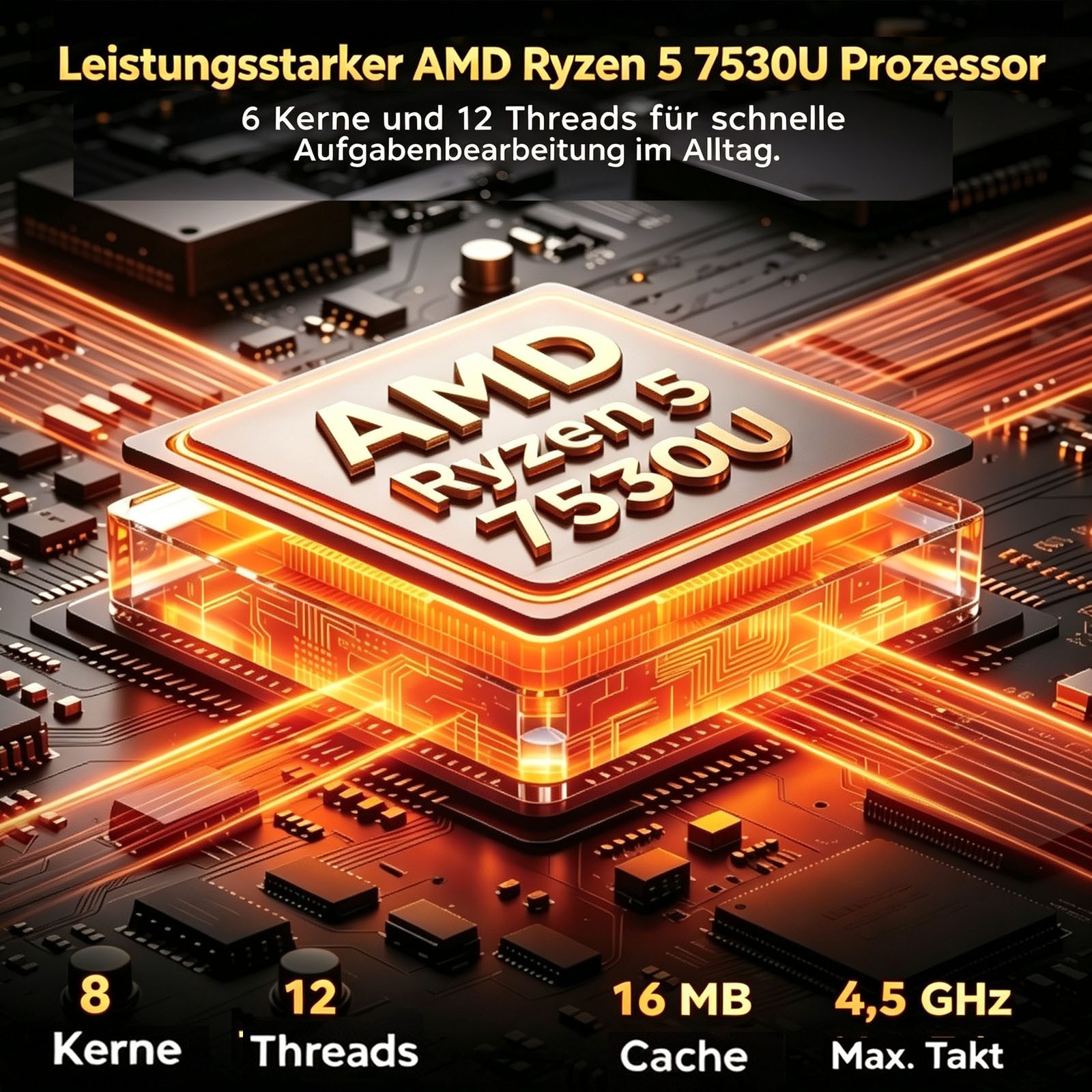 NiPoGi AMD Ryzen 5 7530U (6C/12T, bis zu 4,5 GHz) 16GB LPDDR4X, 512GB M.2 SSD Mini-PC (AMD R5 7530U 7530U, AMD Radeon Graphics, 16 GB RAM, 512 GB SSD, AMD Radeon Graphics, Windows 11 Pro, 4K Triple Display, WiFi 6 / BT5.2)