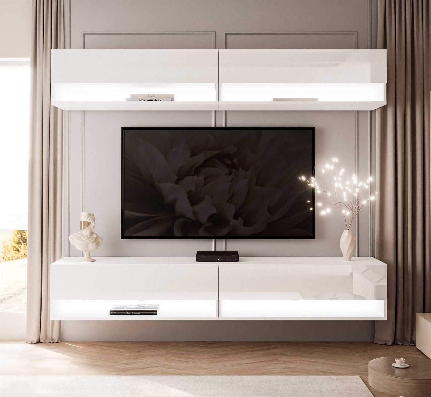 Lookway TV-Wand CALANTE Wohnwand mit LED-Beleuchtung, (Komplett-Set, 4x RTV Schrank)