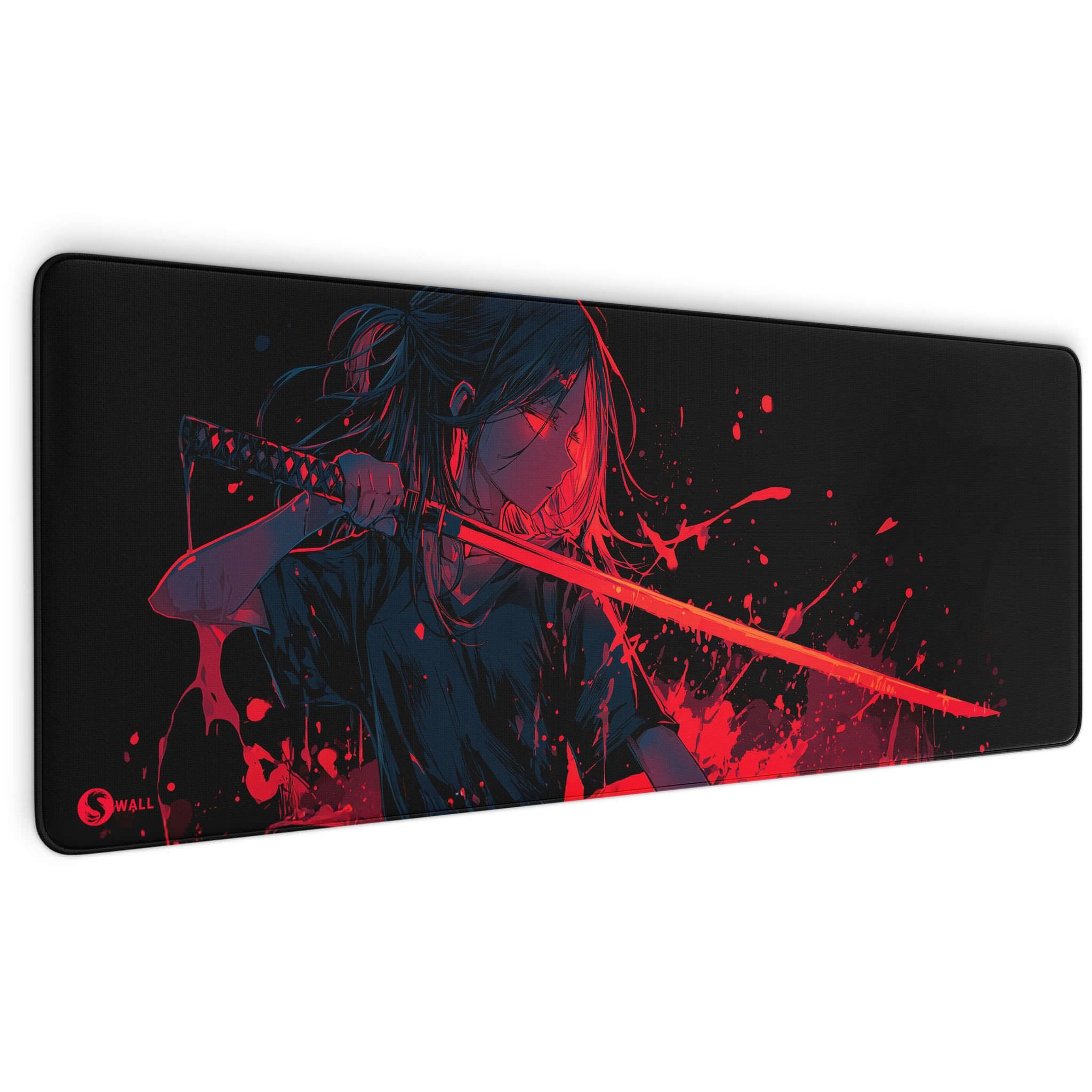 Sunnywall Gaming Mauspad Premium XXL - 4 mm Dicke inkl. Desktop Wallpaper (Crimson Katana Girl) (Sunnywall XXL Premium Gaming Mauspads), Ultra-Glatte Oberfläche, vernähte Ränder, rutschfest, langlebig