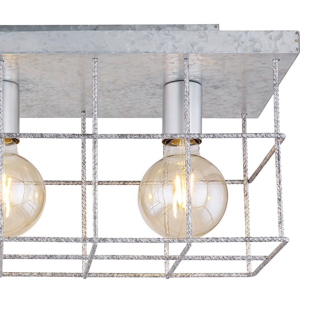 GLOBO LIGHTING Deckenstrahler, Leuchtmittel nicht inklusive, Deckenleuchte Lampe 3 flammig Käfig Betonstahl-Gitter zinkfarbig