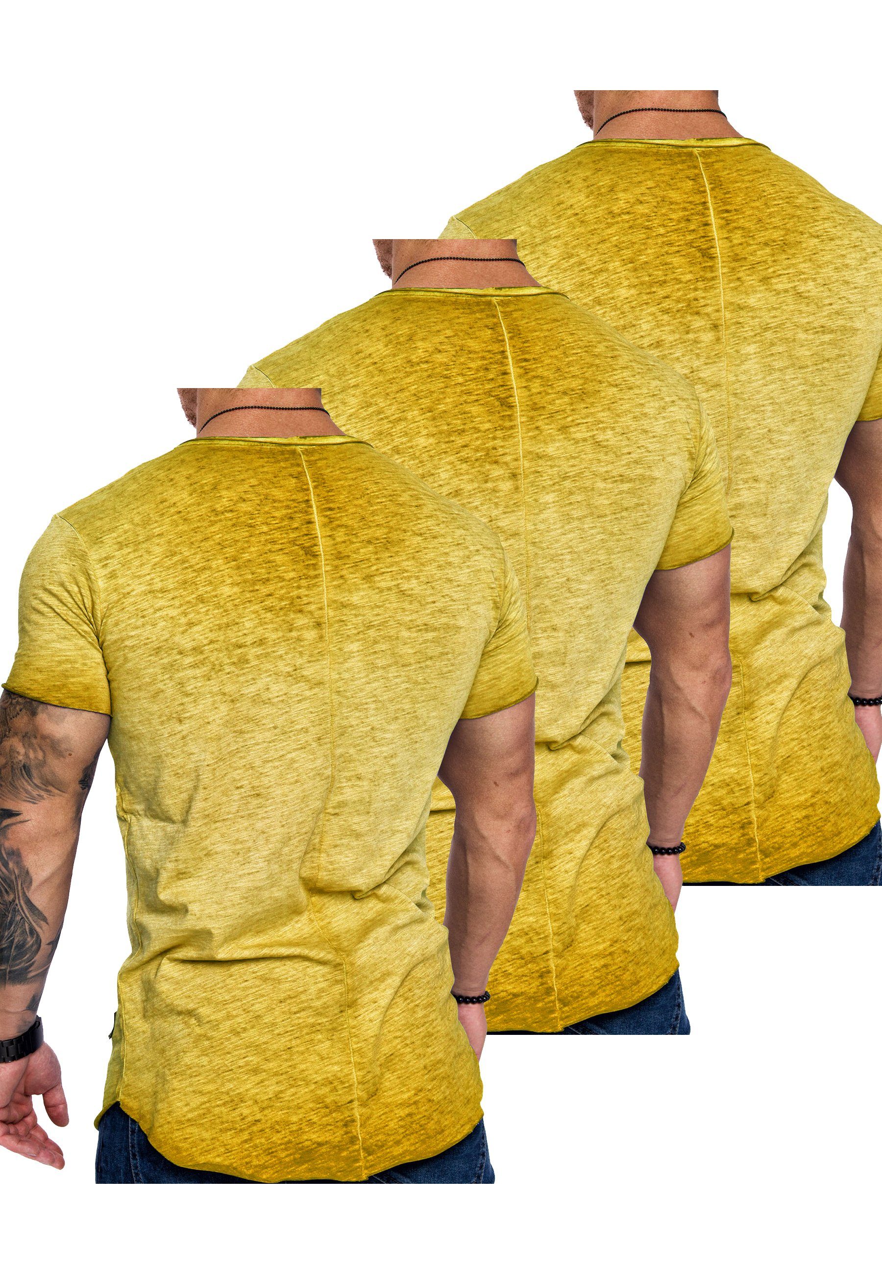 T-Shirt (3er-Pack) Basic Gelb) T-Shirt V-Ausschnitt Amaci&Sons 3. 3er-Pack T-Shirts SAN mit Herren FRANCISCO Oversize (3x