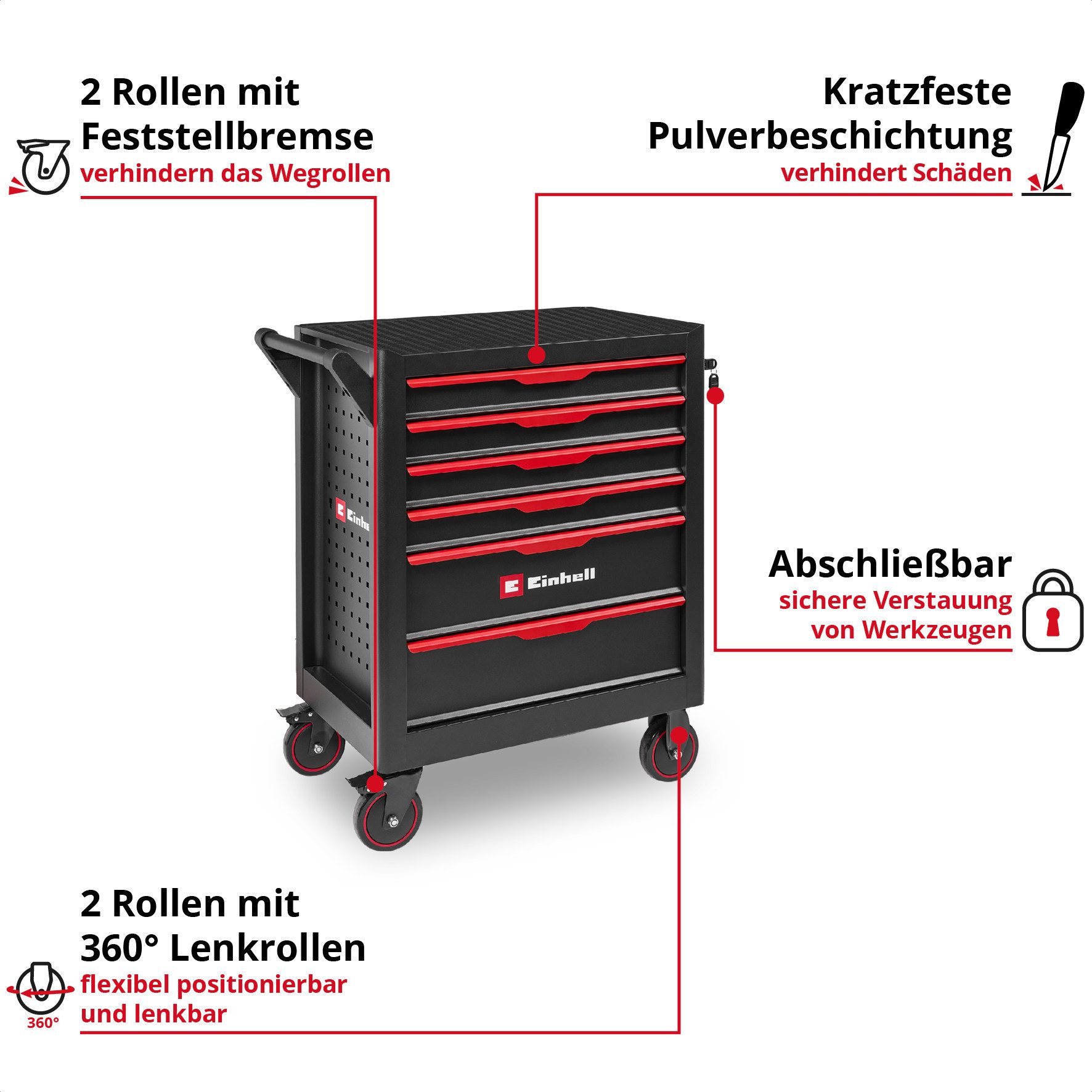 Einhell Werkstattwagen, 6 Schubladen, Interlock-System, kugelgelagerte Führ günstig online kaufen