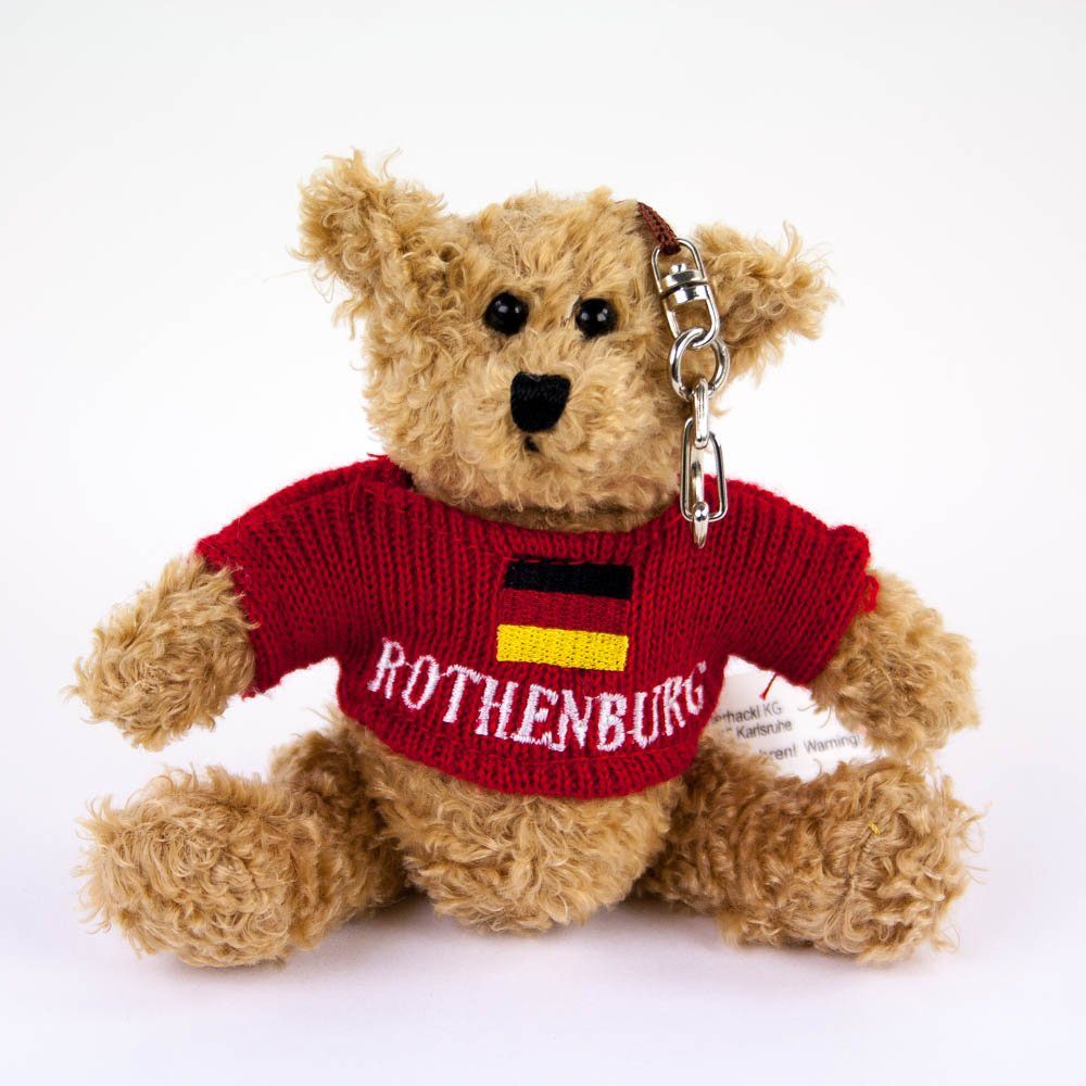 Teddys Rothenburg Schlüsselanhänger Anhänger (Teddybär, mit kuschelweicher Pullover Plüsch Anhänger), 12 cm rotem Plüschbär Schlüsselanhänger