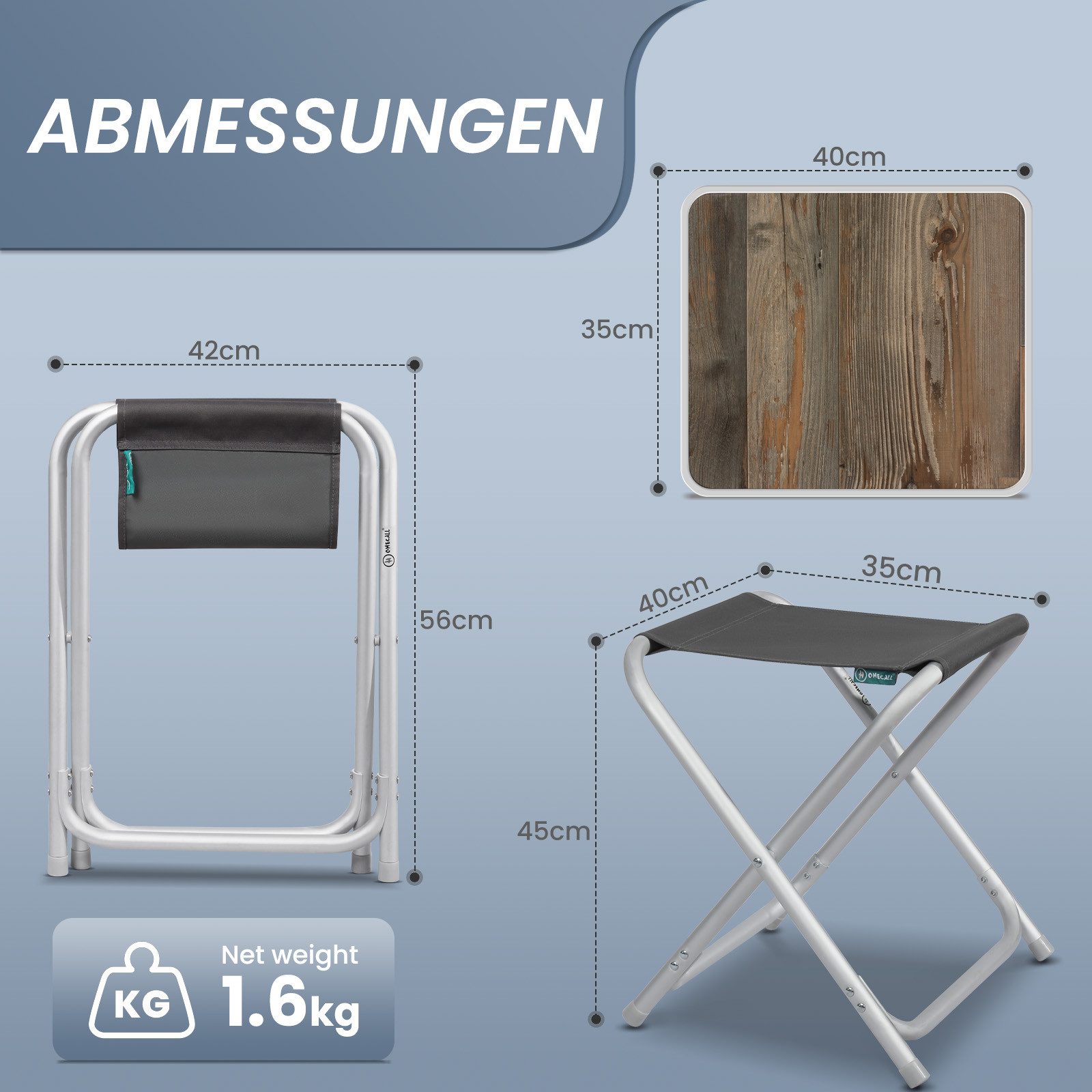 HOMECALL Campinghocker Klapphocker mit MDF Tisch aus Aluminium Leichter kle günstig online kaufen