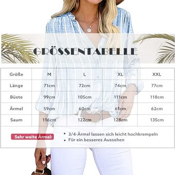 KIKI Longbluse Einfache Mode Trend Druck gestreiften Bluse Shirt Frauen