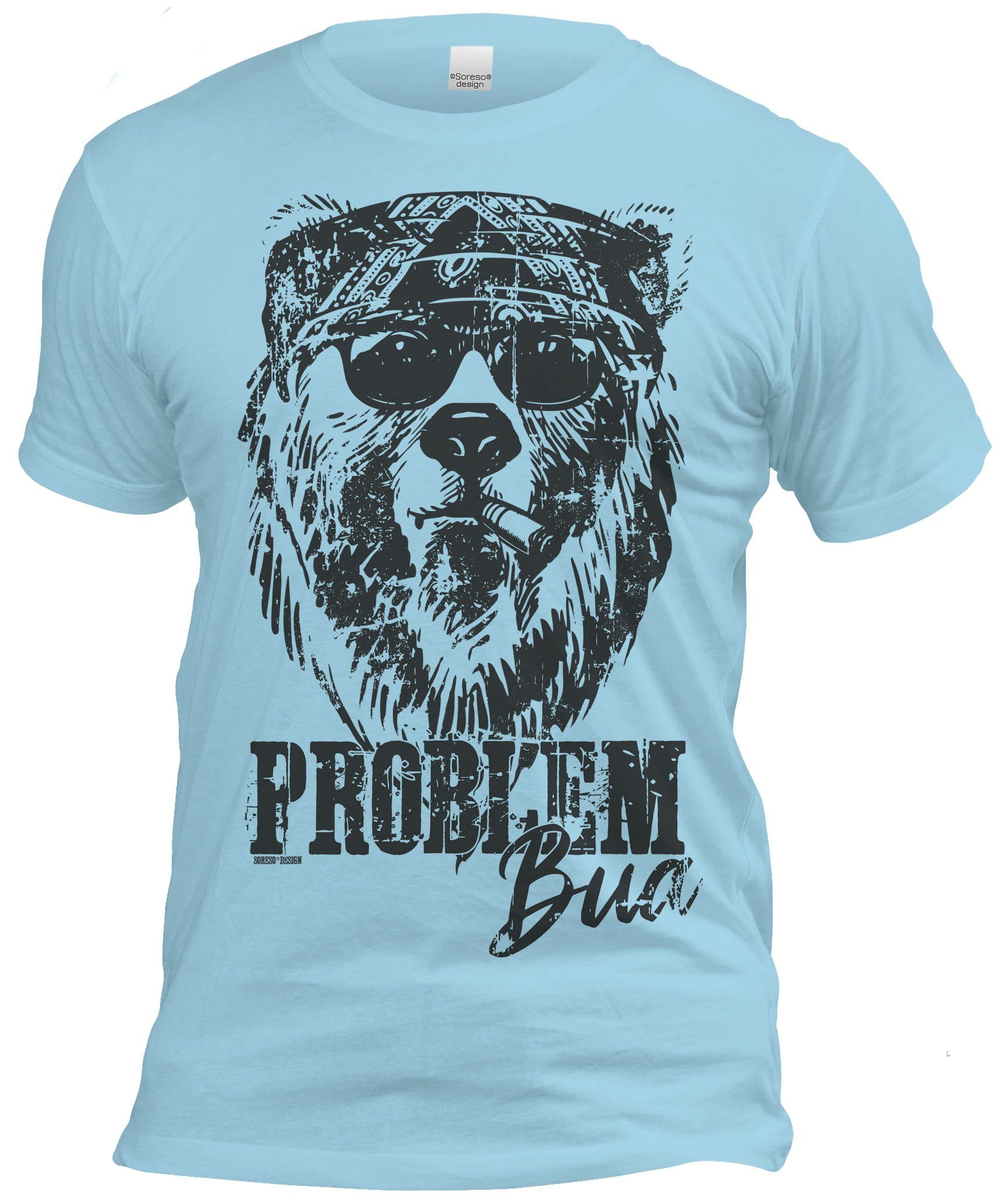 Soreso® T-Shirt Trachtenshirt Problem Bua Herren (Ein T-Shirt) Trachten T-Shirt Männer hellblau