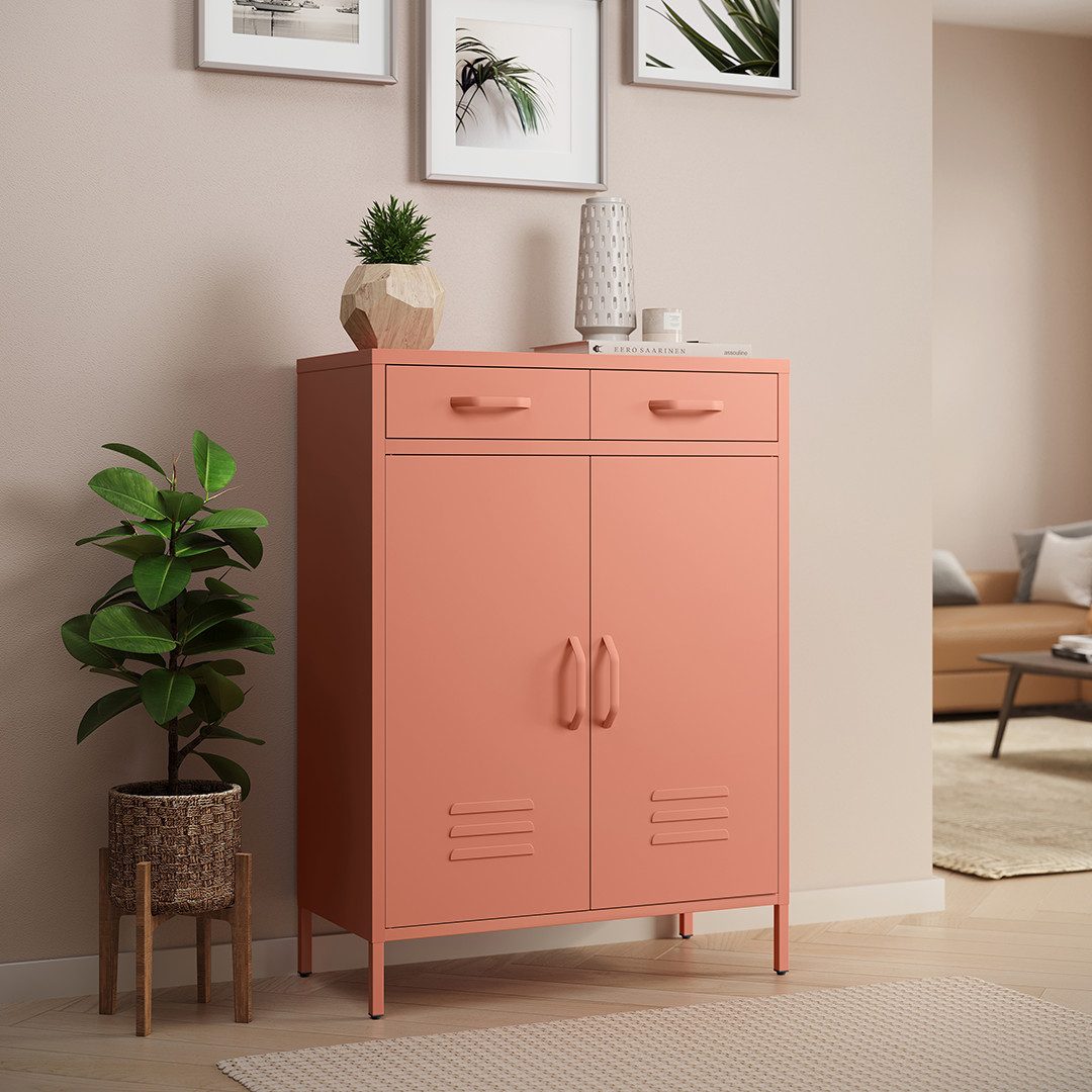 skølm Kommode Atria aus Metall, Highboard mit höhenverstellbaren Böden (Terrakotta, 2 Fächer & 2 Schubladen), auch verfügbar ohne Schubladen
