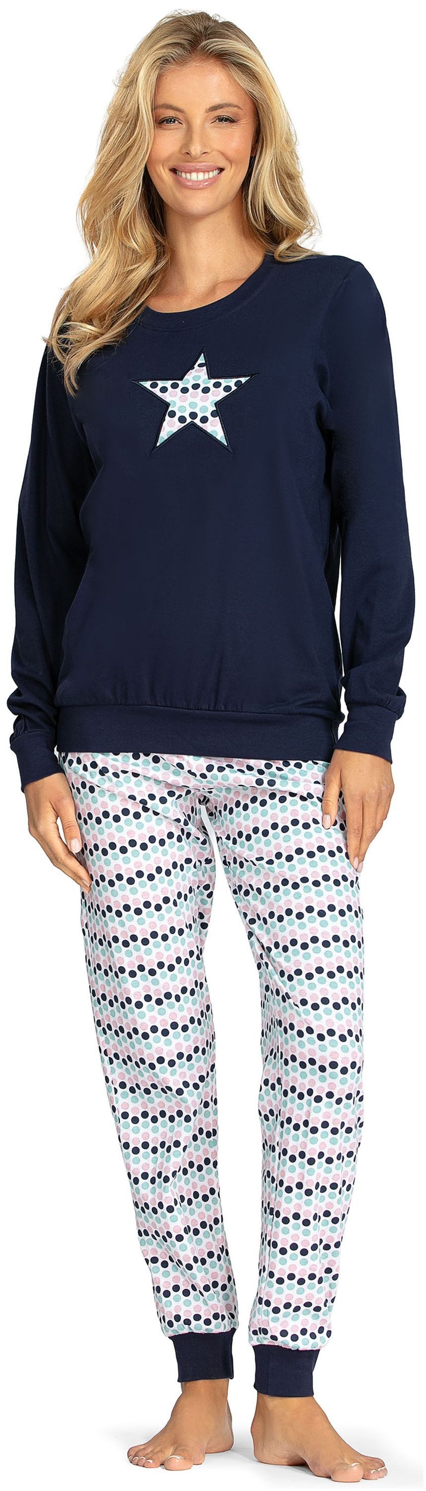 comtessa Schlafanzug Lovely Dreams (Set, 2 tlg., 2-teilig) Damen Pyjama lang Baumwolle Langarm Bündchen große Größen