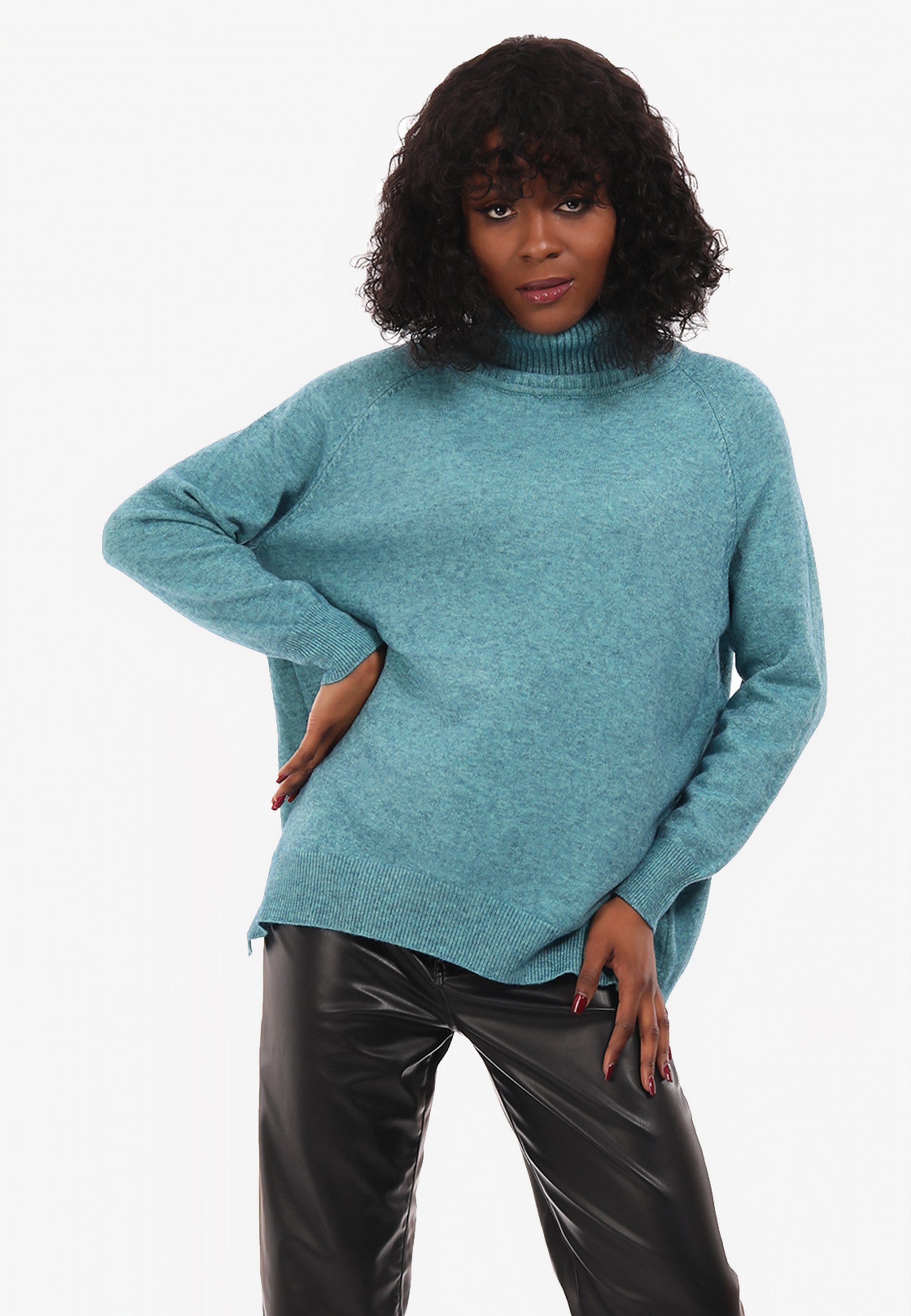 YC Style Feinstrick blau & Strickpullover Pullover aus Fashion mit Unifarbe in Rollkragen