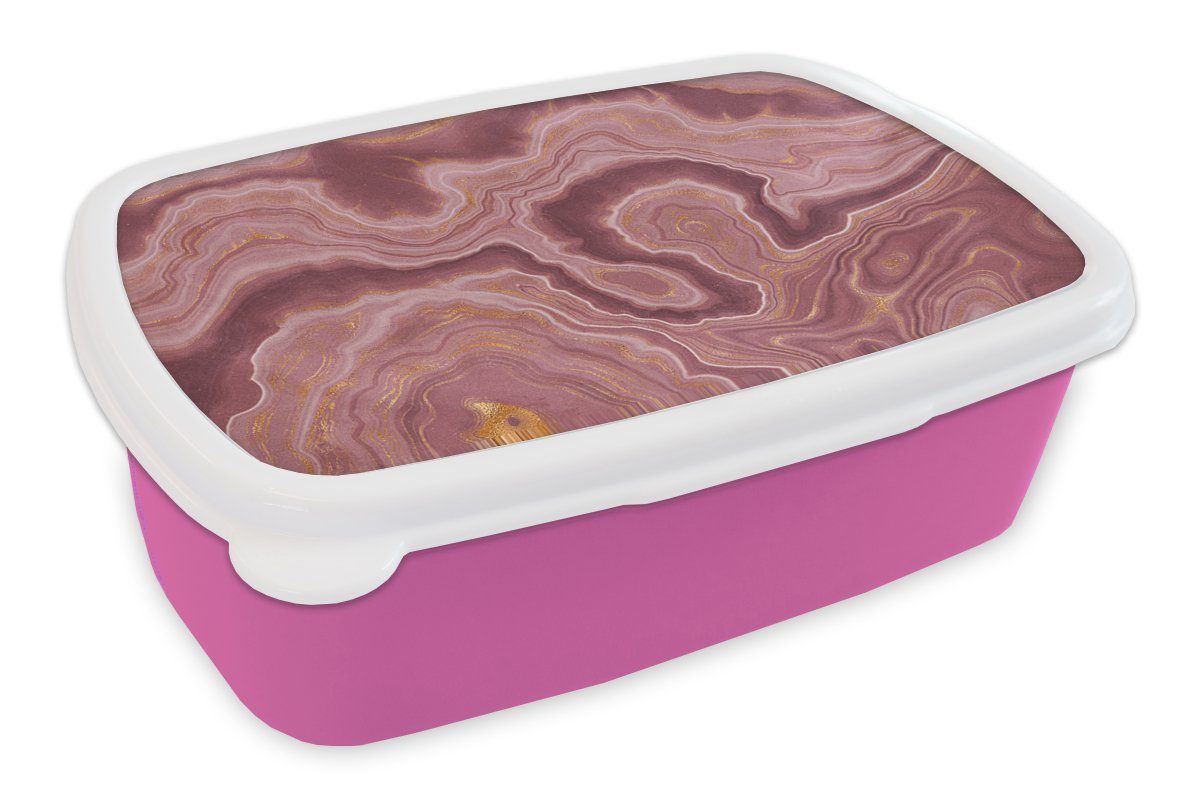 MuchoWow Lunchbox Achat - Abstrakt - Steine - Rosa, Kunststoff, (2-tlg), Brotbox für Erwachsene, Brotdose Kinder, Snackbox, Mädchen, Kunststoff