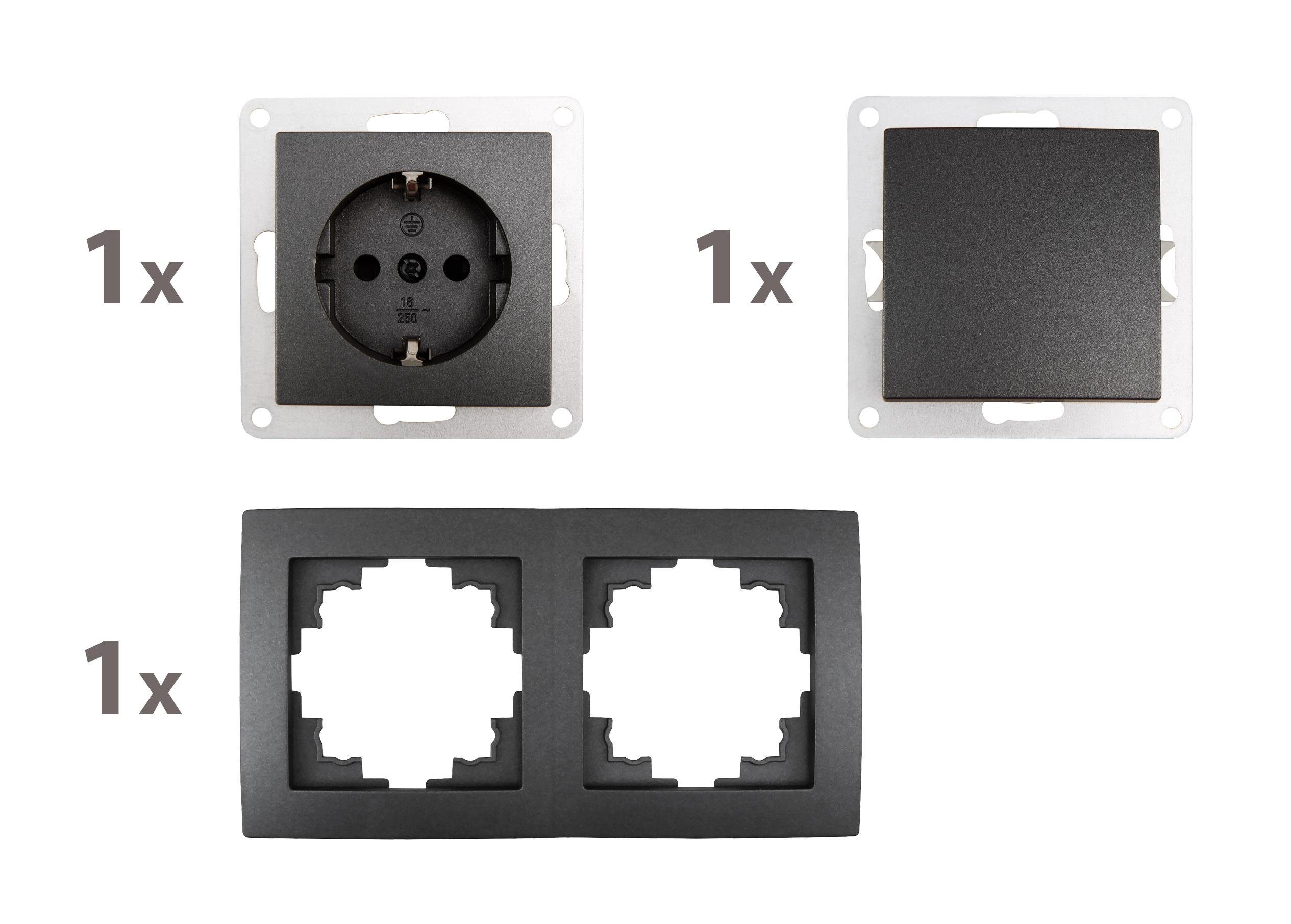 McPower Steckdose Schalter und Steckdosen Set McPower Flair Tür 2-fach 3-teilig, anthraz