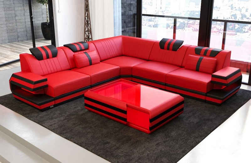 Sofa Dreams Ecksofa Ledercouch Sofa Leder Ragusa L Form Ledersofa, Couch, mit LED, Designersofa