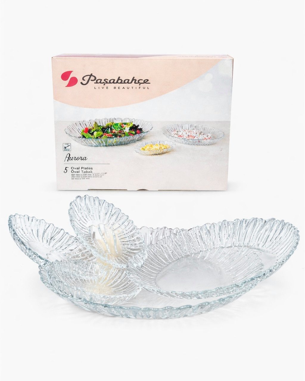 Pasabahce Schüssel Aurora Oval Platten Set 5-teilig, Glas, (5-tlg)