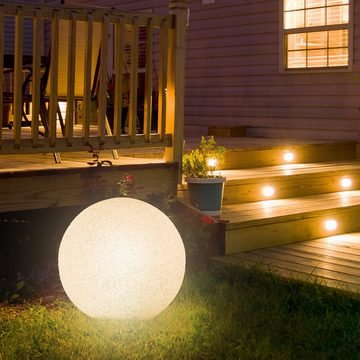 SSC-LUXon LED Gartenstrahler Garten Kugelleuchte STONO Ø 20 cm mit Tageslichtsensor E27 LED OSRAM, Warmweiß