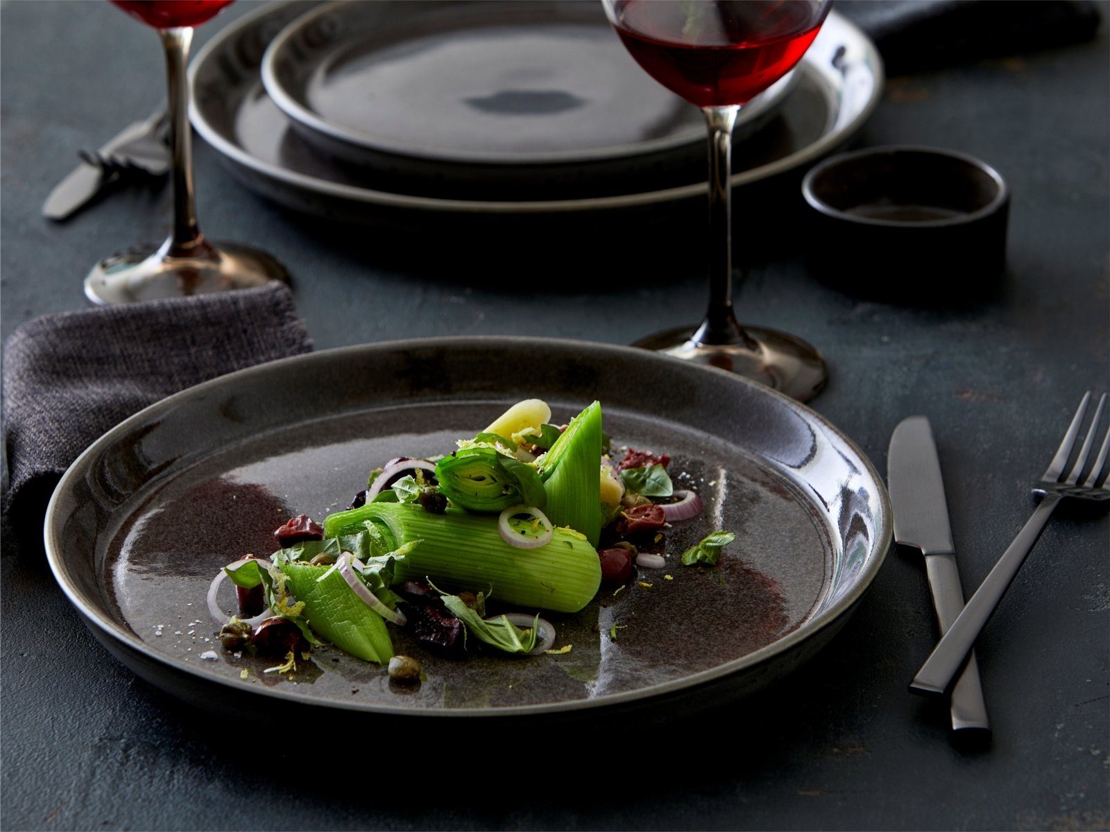 Bitz Teller-Set Speiseteller matt grey / shiny grey 27 cm Set6, Steinzeug