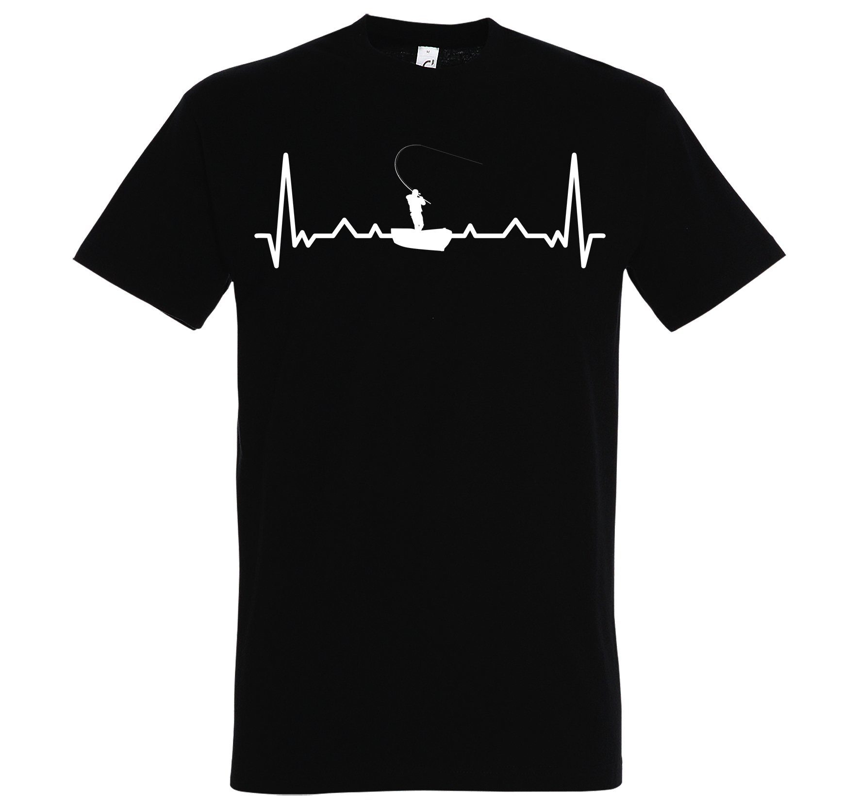 Youth mit Shirt Frontprint Herren lustigem Heartbeat Schwarz Angler T-Shirt Angeln Designz