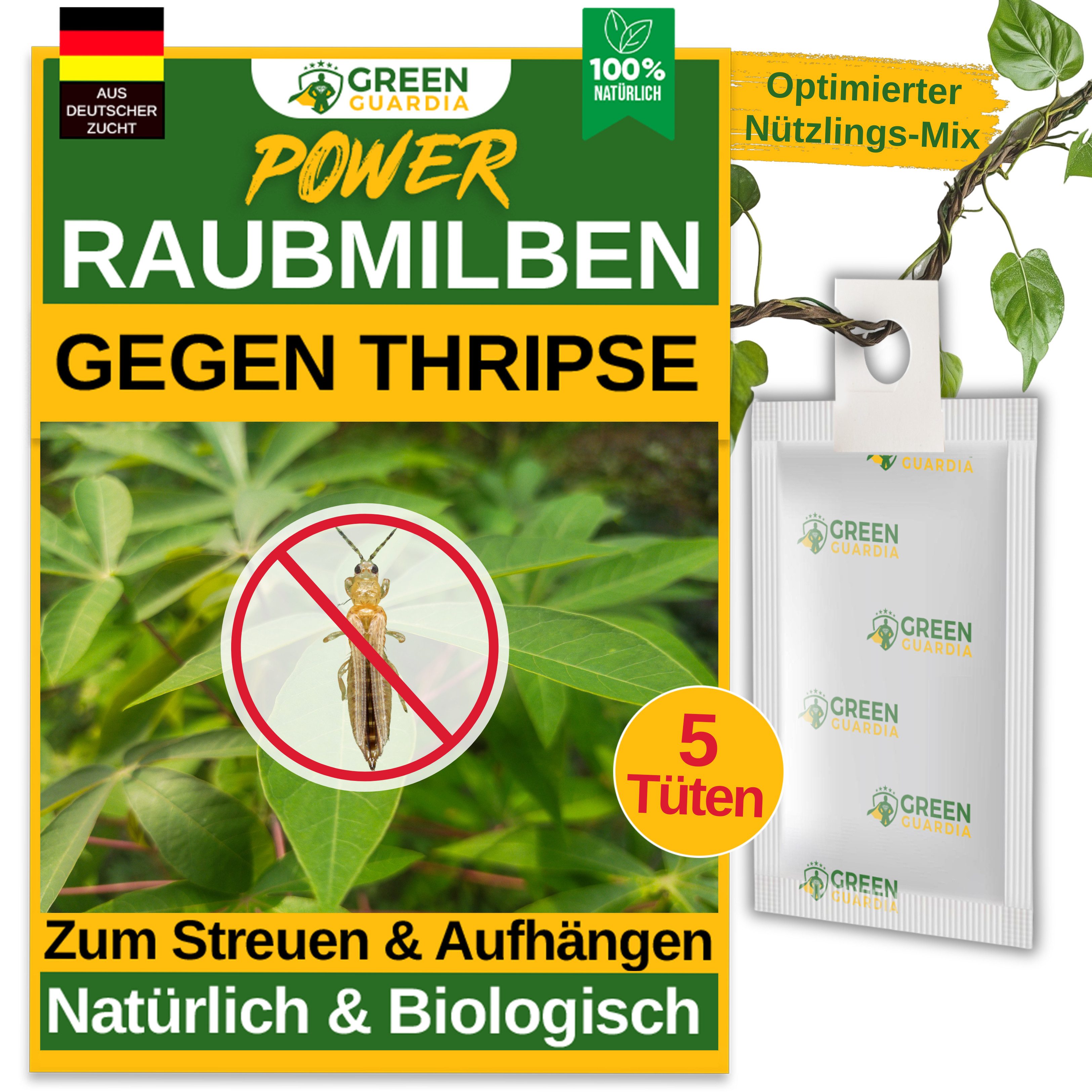 Insektenvernichter Raubmilben gegen Thripse - 1 - 50 Tüten zum Aufhängen oder Streuen
