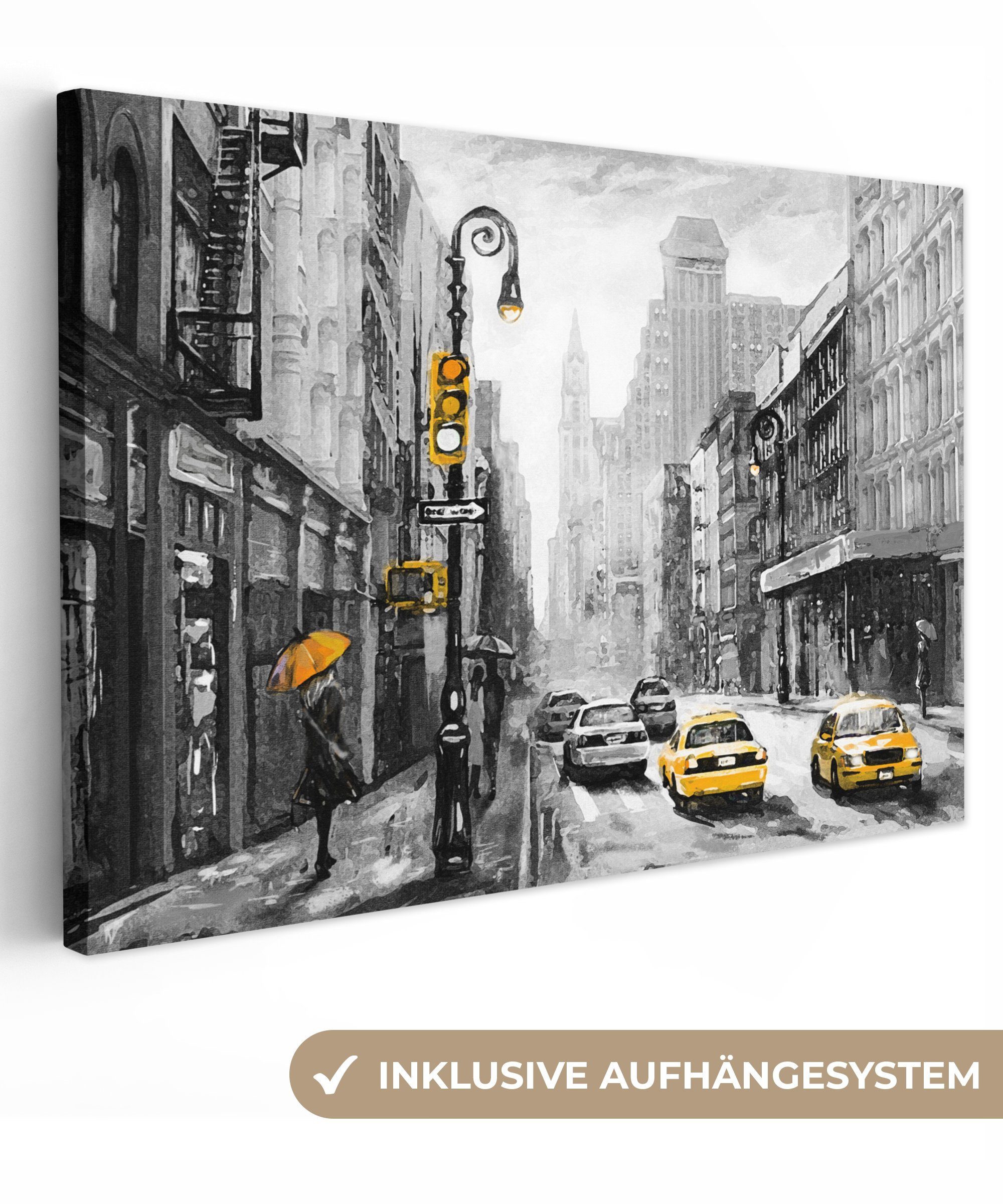 OneMillionCanvasses® Gemälde Gemälde - Ölfarbe - Stadt - Auto, (1 St), Wandbild für alle Wohnbereiche, Gemälde, XXL, großes, 120x80 cm