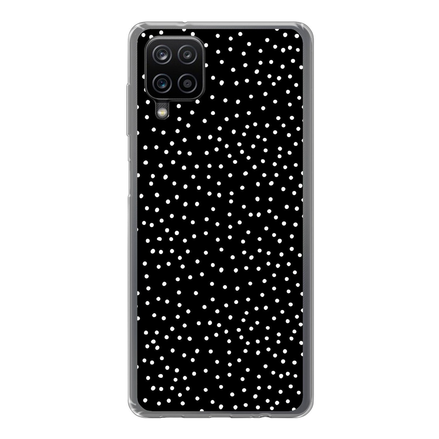 MuchoWow Handyhülle für Samsung Galaxy A12 Polka dots - Schwarz - Weiß, Smartphone-Bumper, Print, Handy Schutzhülle Dünn