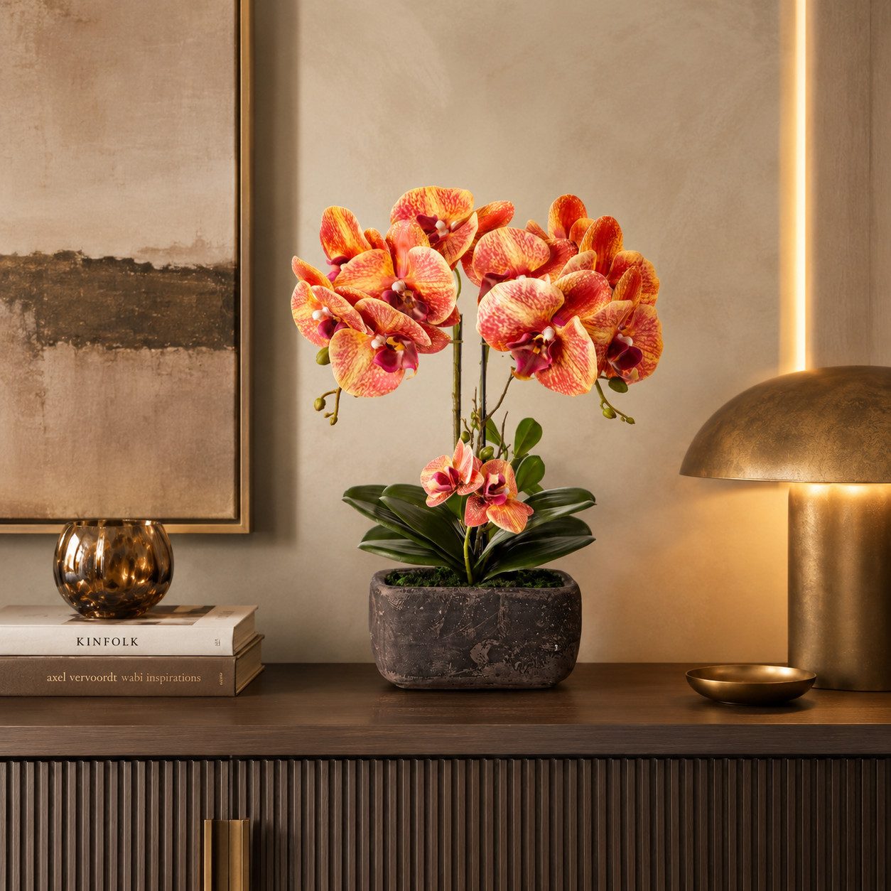Kunstorchidee PASCH® Orchidee künstlich wie echt (40cm) in Urban Stone Töpfen Orchidee, PASCH, Real Touch Blüten, Handgefertigter Stone Cube