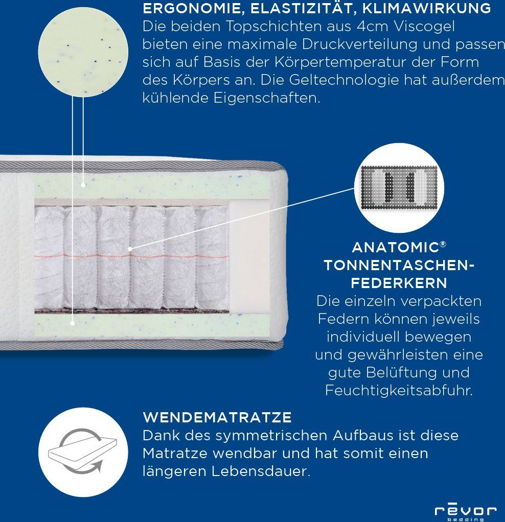 Taschenfederkernmatratze Anatomic FIX 1000 Visko, Revor Bedding, 28 cm hoch, Matratze mit dynamischem ANATOMIC Federkern, verschiedene Größen