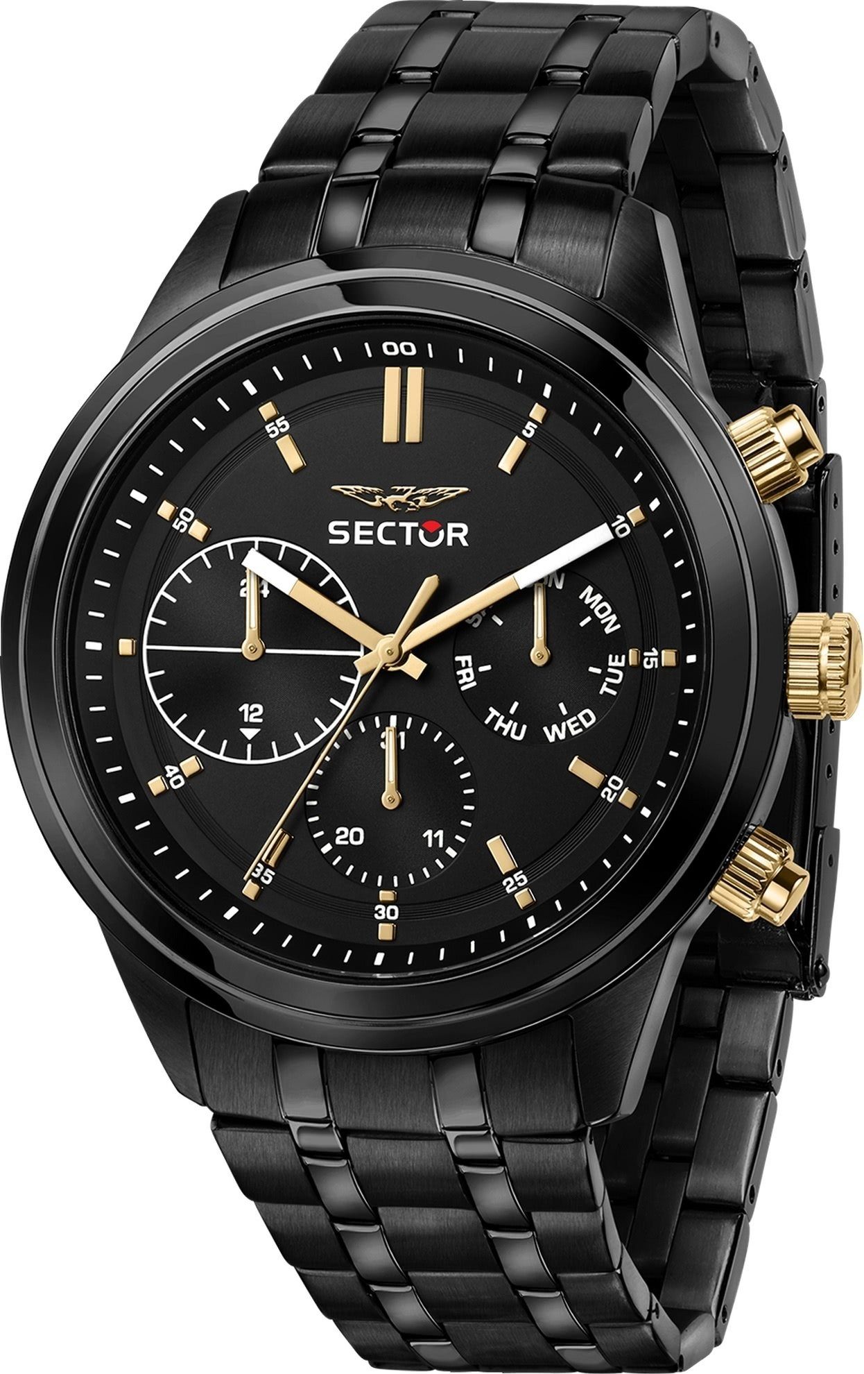 Sector Multifunktionsuhr Sector Herren Armbanduhr Multifunkt, (Multifunktionsuhr), Herren Armbanduhr rund, groß (45,5x39mm), Edelstahlarmband schwarz