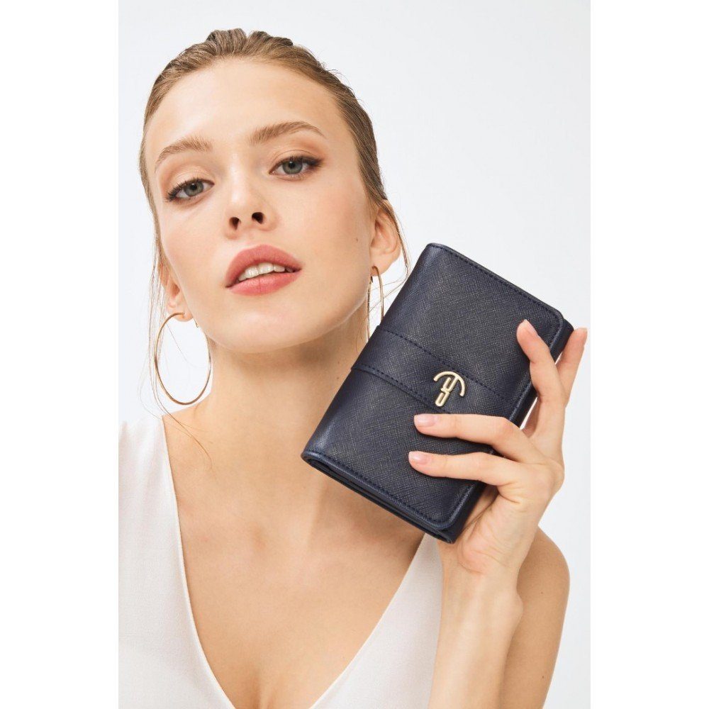 dc Dericompany Brieftasche BD01743, Damen Basic Portemonnaie mit Logo aus 100% Polyurethan, Geldbörse, Portemonnaie, Portefeuille Marine