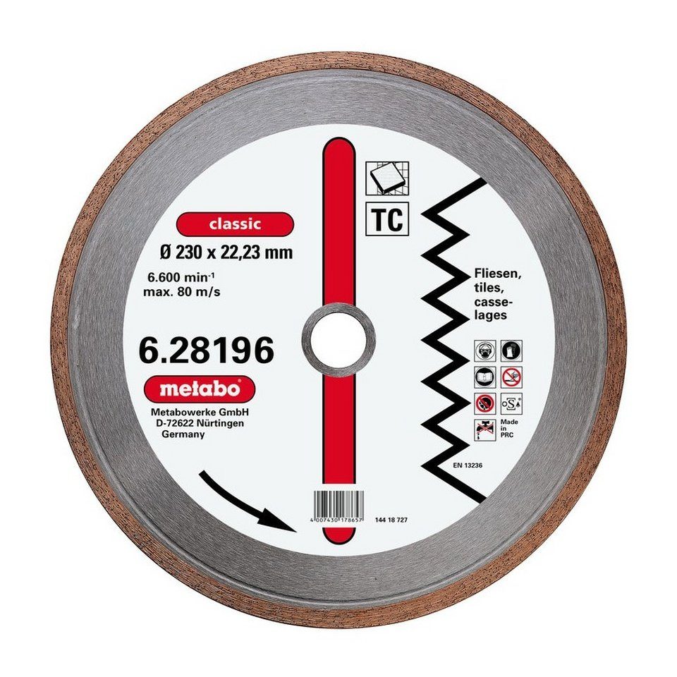 Trennscheibe, x mm, Ø metabo 230 1,7 Fliese TC x mm Diamant classic 22,23 230