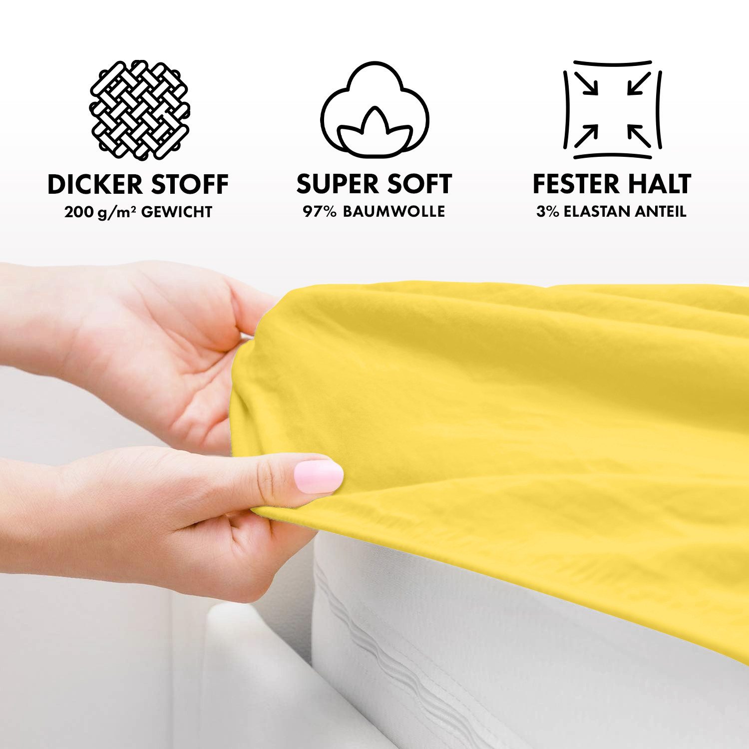 Jacobson Spannbettlaken PREMIUM 200 g/m² Jersey aus 97% Baumwolle & 3% Elasthan, Extra dichtes Bettlaken mit maximalem Halt – Bild 3 von 5