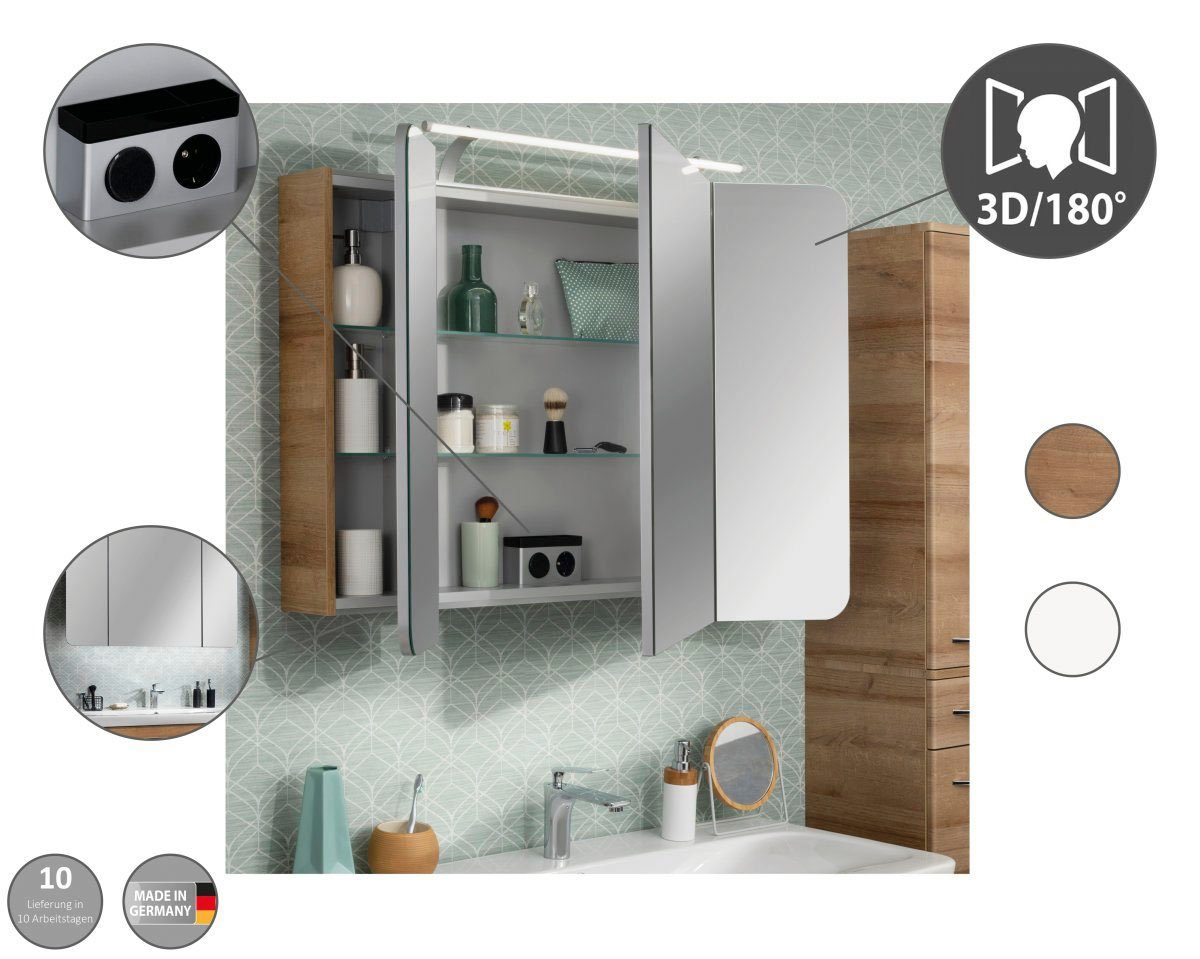 FACKELMANN Spiegelschrank Milano Badmöbel Schalter, Steckdose, Ambientebeleuchtung