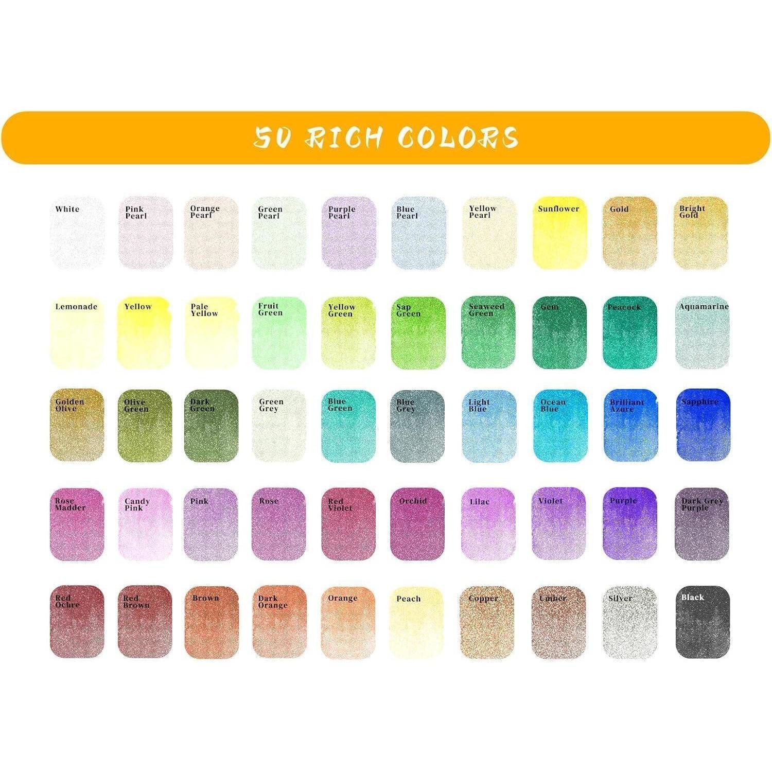 LuxusKollektion Malstift Aquarellfarben Wasserfarben Metallic Künstler 50 Metallic Farben
