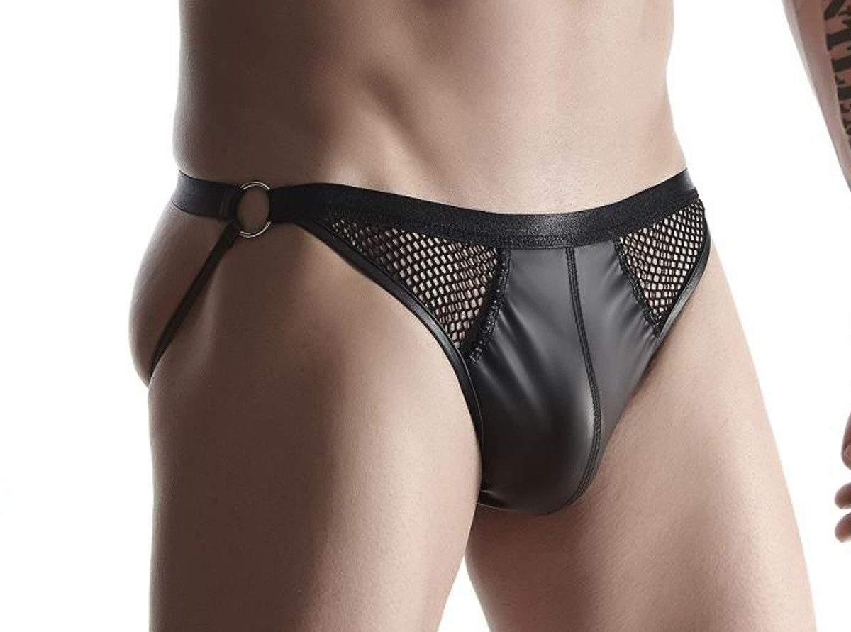 Slip Herren Dessous Jock wetlook Männer Slip in schwarz mit Gummibänder und
