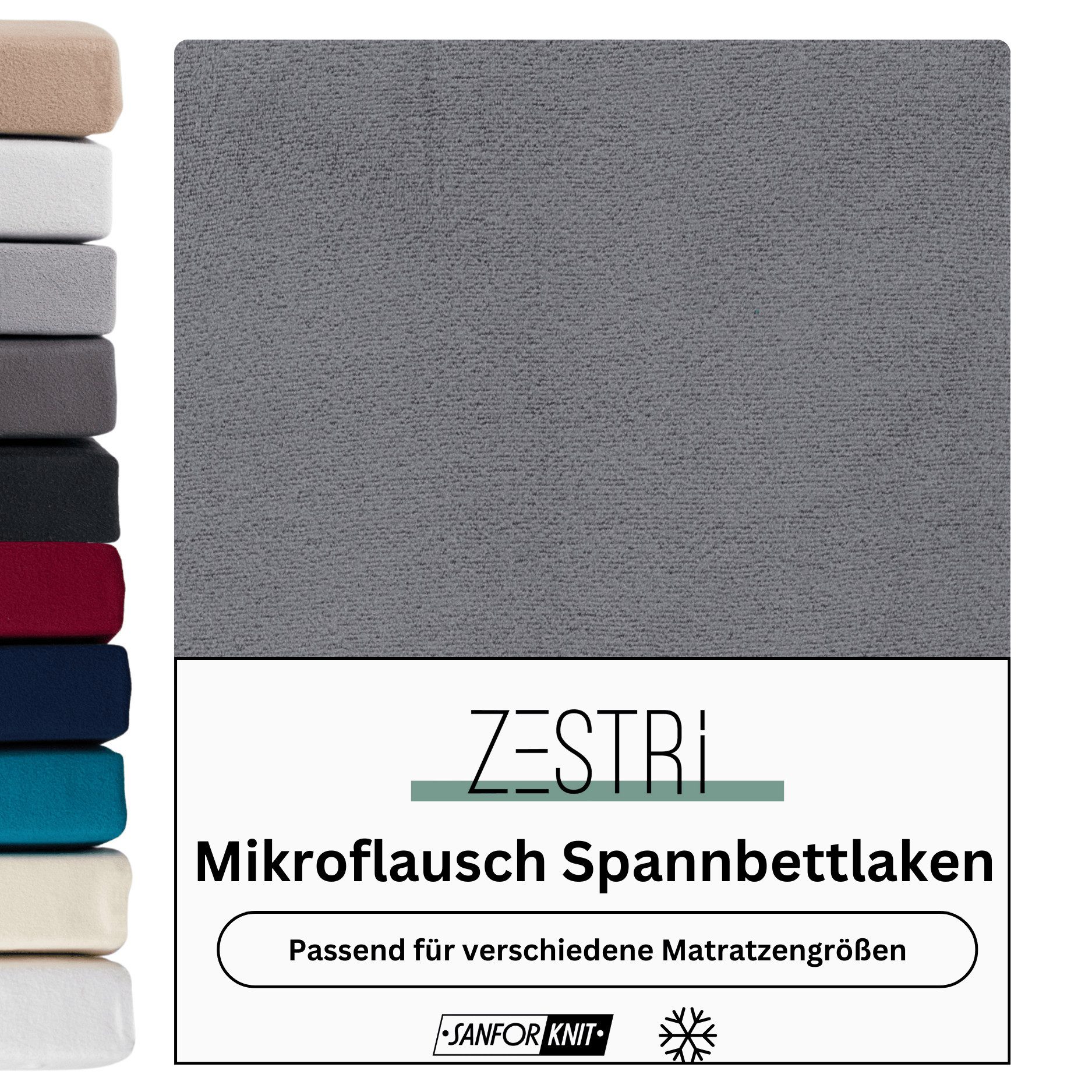 Zestri Spannbettlaken Mikroflausch Bettlaken flauschig & warm, Teddyflausch, 40 cm Steghöhe, Gummizug: rundum, für normale Matratzen Boxspringbett Wasserbett, verschiedene Größen