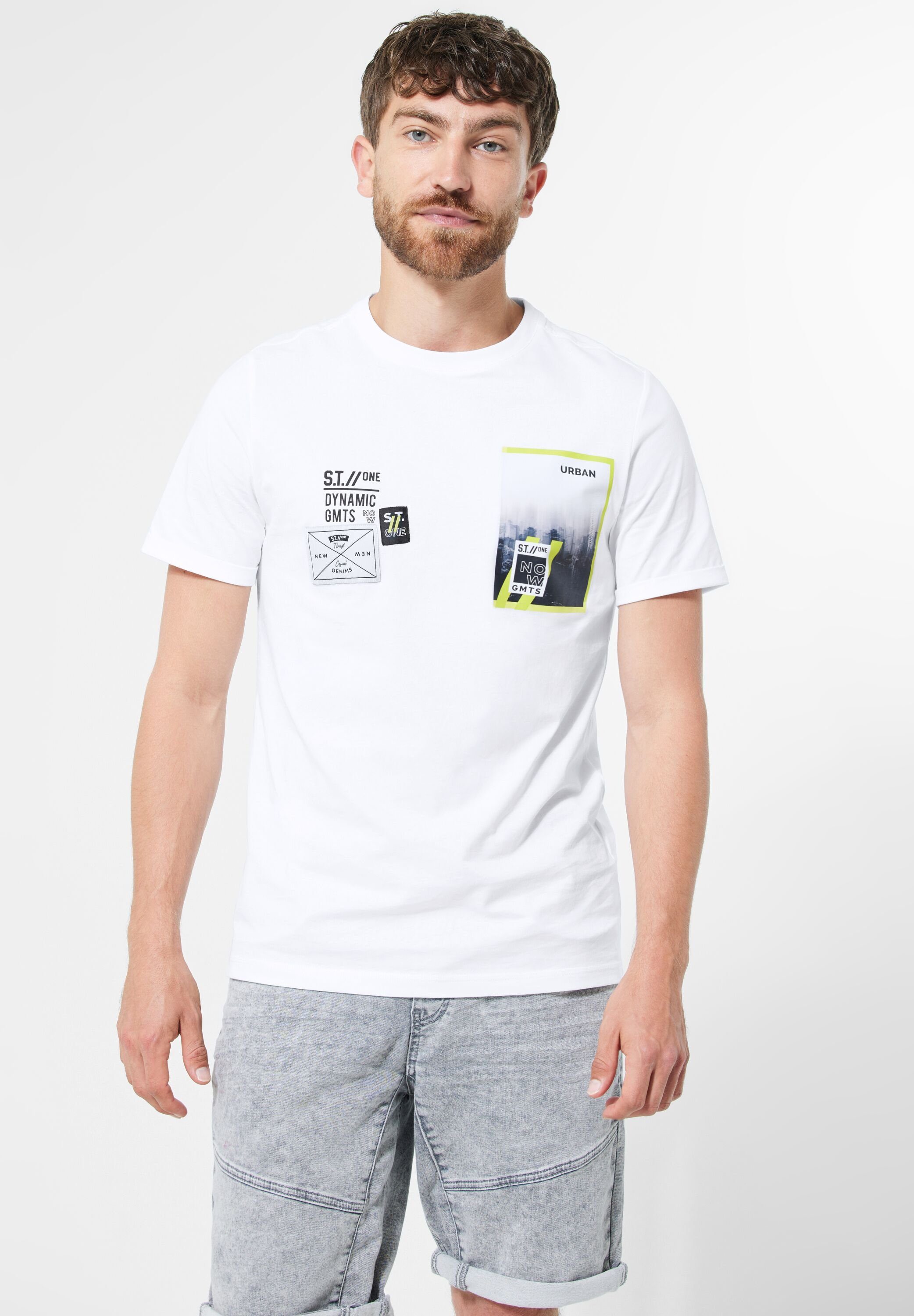 STREET ONE MEN T-Shirt mit Print-Mix White