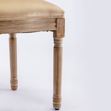 Ulife Polsterstuhl Esszimmerstühle aus Leinen,Knopfdesign Medaillon Stuhl (2 St), mit runden Rückenlehnen und Beinen aus Gummiholz