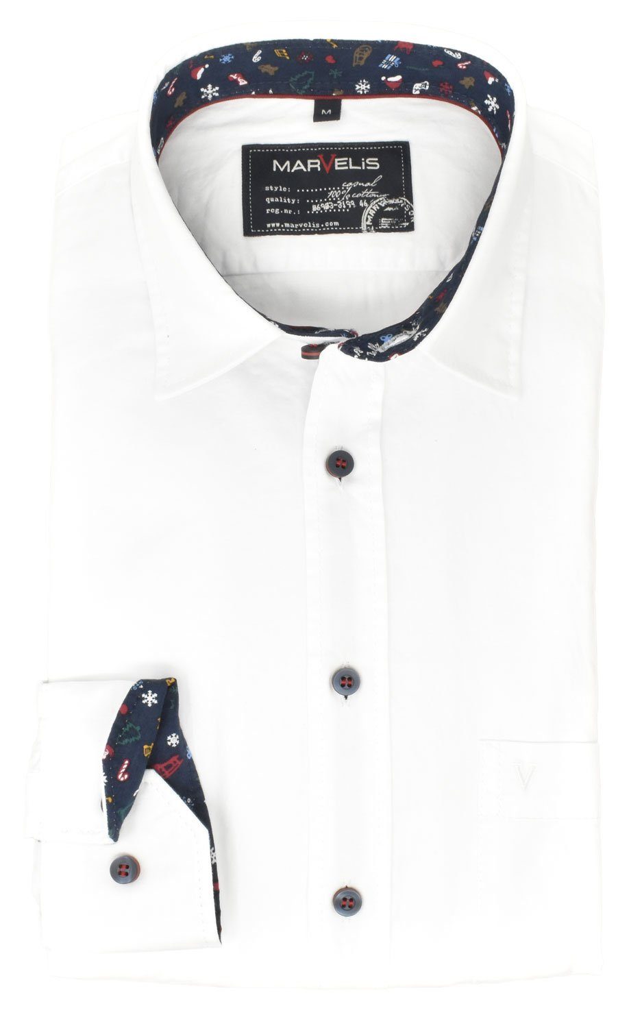MARVELIS Flanellhemd »Freizeithemd - Casual Fit - Langarm - Einfarbig -  Weiß« Weihnachtsmotive