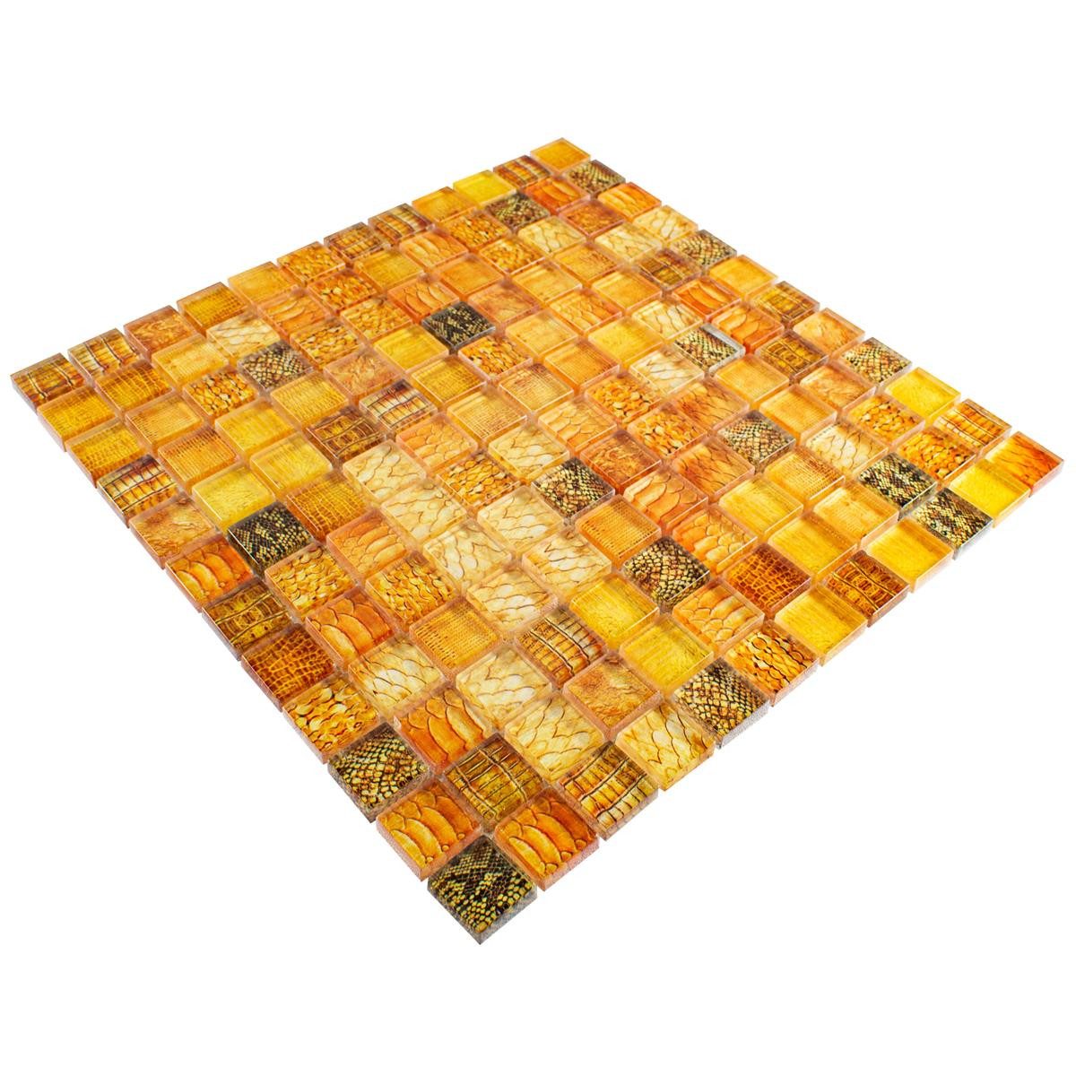 Mosafil Mosaikfliesen Glasmosaik Fliesen Python 23, Glas 29.800x29.800, orange, Verlegefertig auf ein Netz geklebt - Wasserfest
