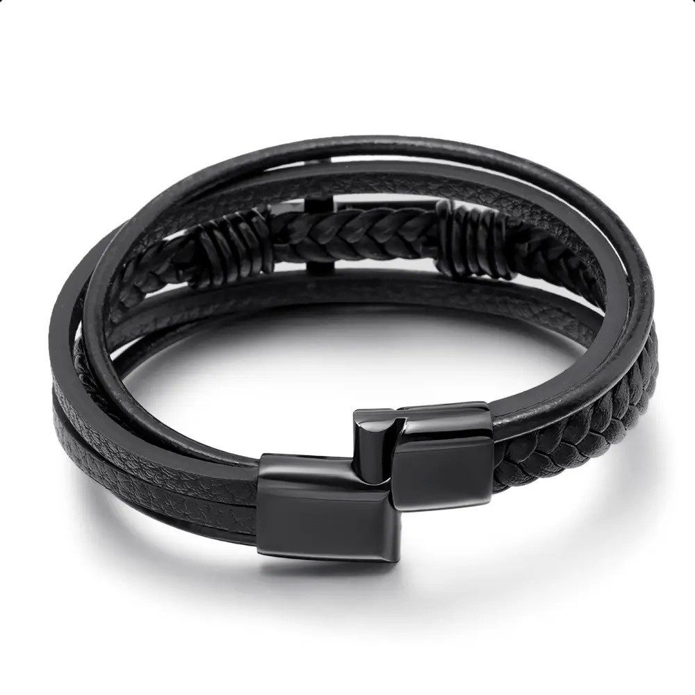 ROUGEMONT Lederarmband Handgefertigtes Herren Lederarmband aus echtem Leder schwarz 21cm