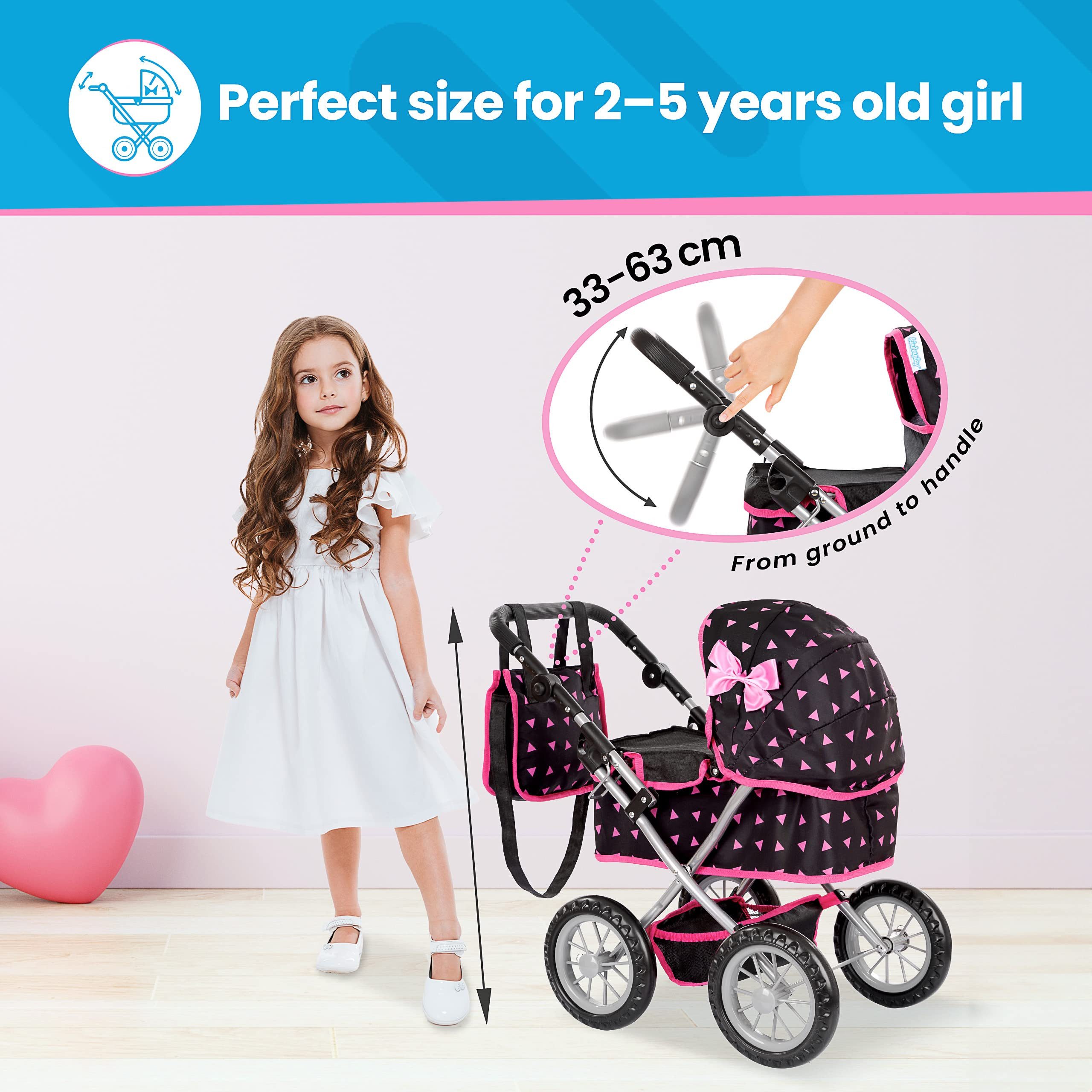 kinderplay Puppenwagen Puppenwagen mit Tasche – höhenverstellbar – Spielspaß ab 2 Jahren – kl – Bild 3 von 5