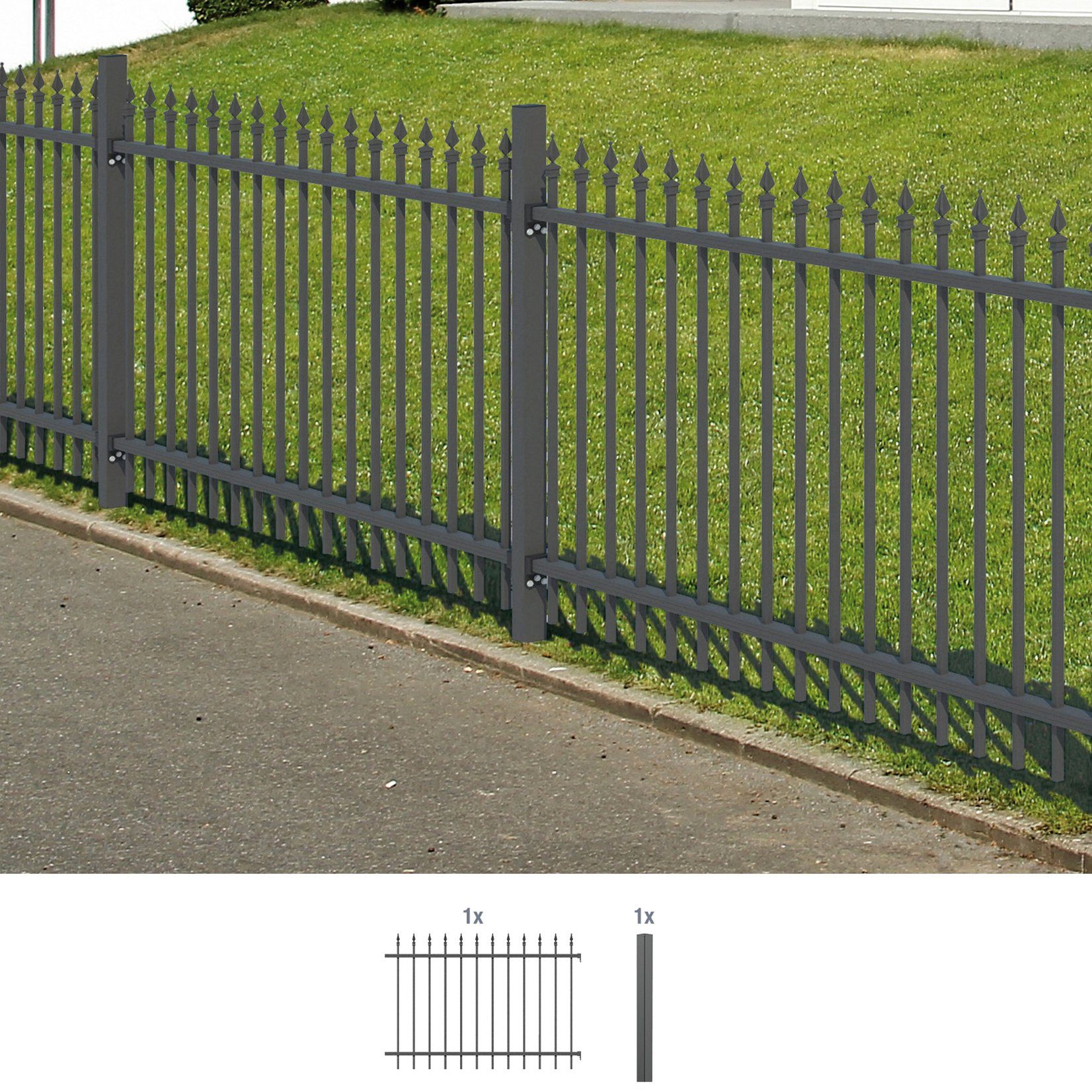 Alberts Metallzaun Anbauset Chaussee, Höhe: 100 und 120 cm, Breite: 200 cm, zum Einbetonieren