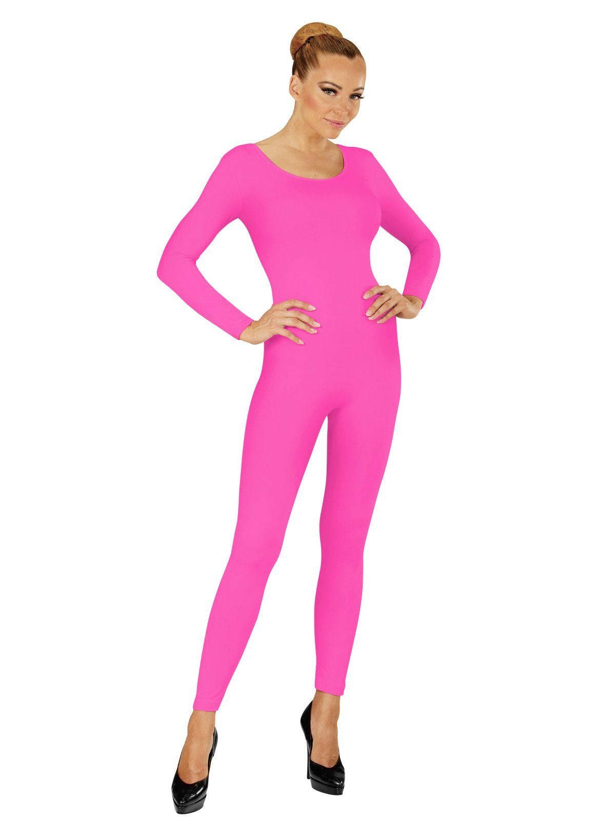 Widdmann Kostüm Langer Body neon-pink, Einfarbige Basics zum individuellen Kombinieren
