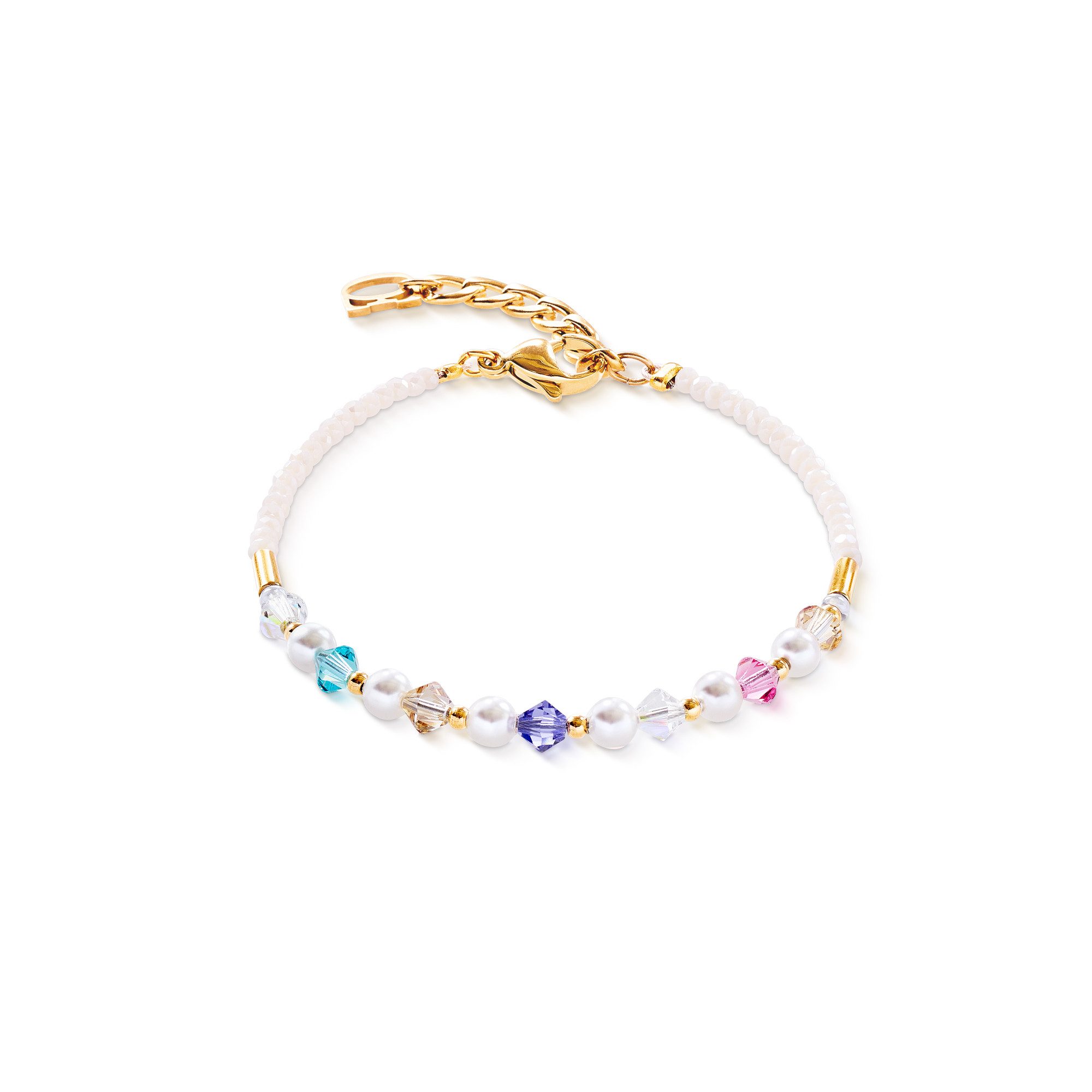 COEUR DE LION Armband Schmuck Edelstahl Princess Pearls Armband gold rainbow Würfelkette, Made in Germany - mit Swarovski® Kristall - mit Swarovski® Perle
