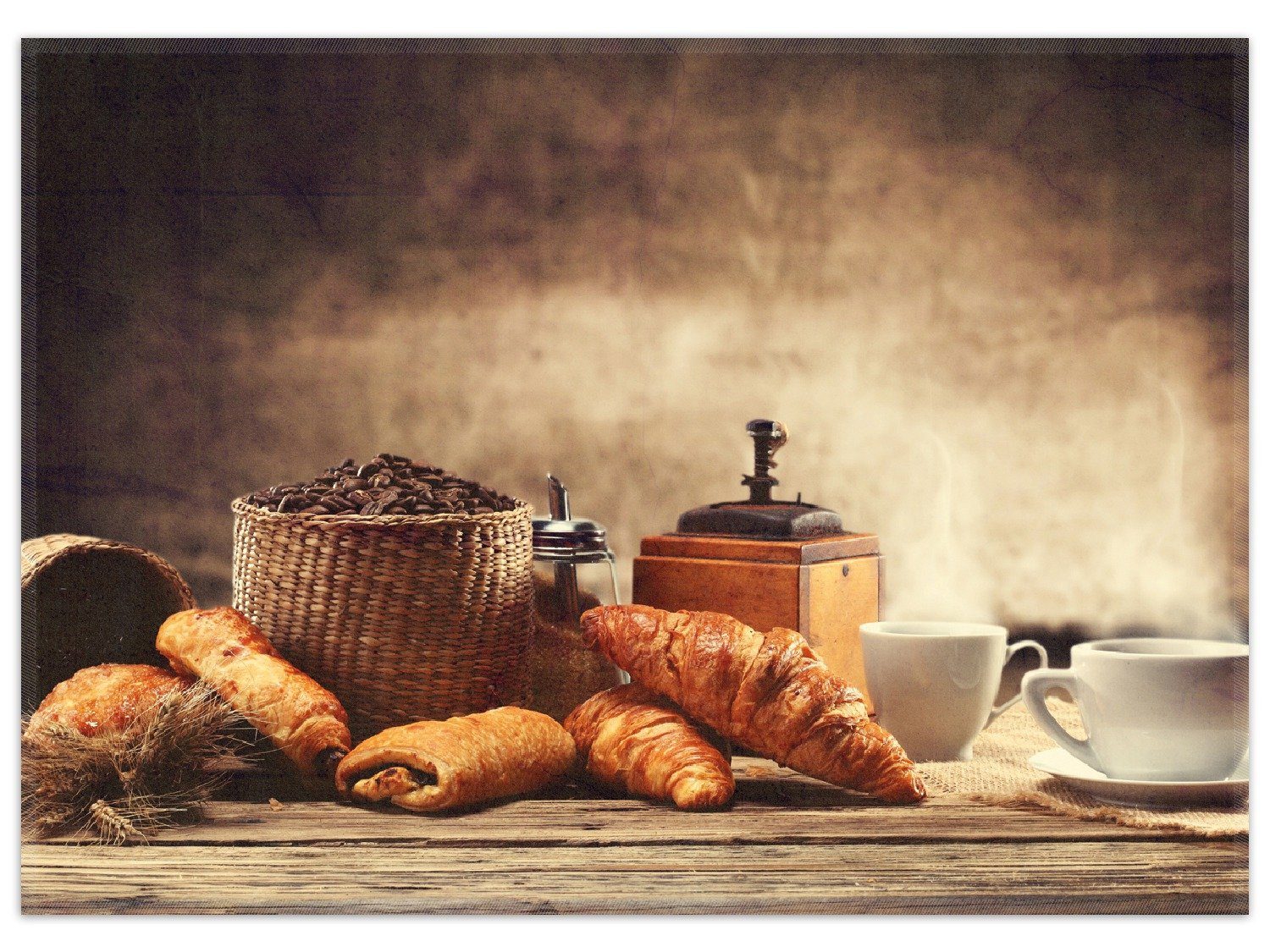 Teppich Französisches Frühstück mit Café und Croissants, Wallario, rechteckig, rutschfest