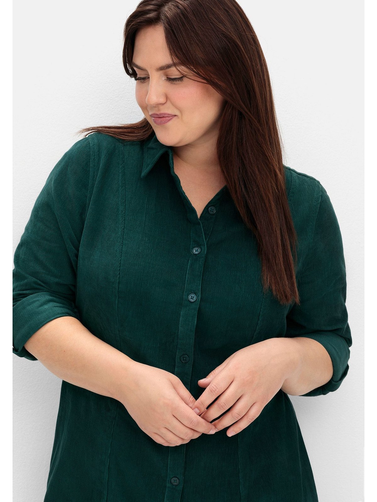 Sheego Blusenkleid Große Größen aus weichem Cord, mit Krempelarm