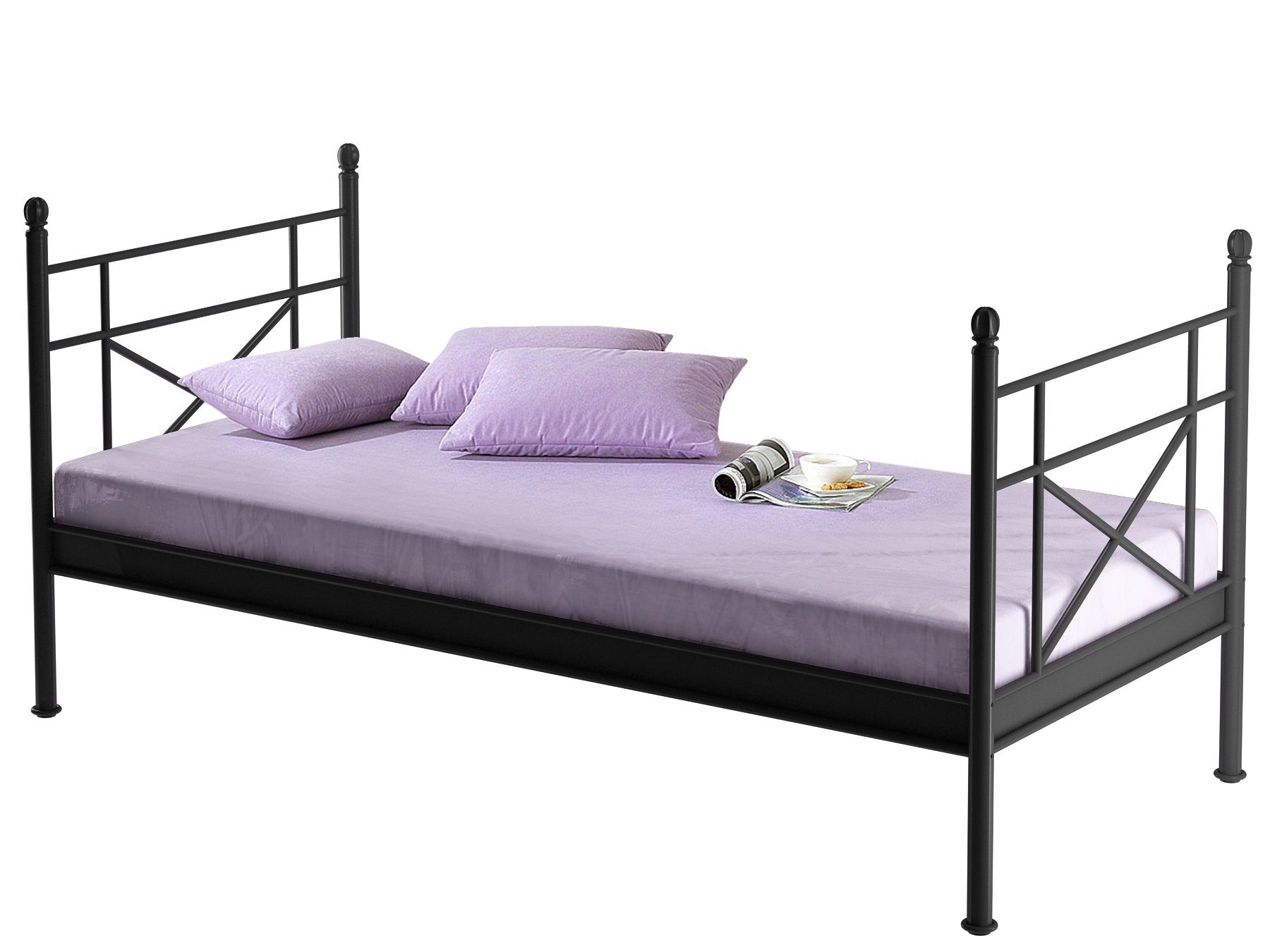 loft24 Metallbett Tanja, Bettgestell Doppelbett Bett schwarz Metall, aus